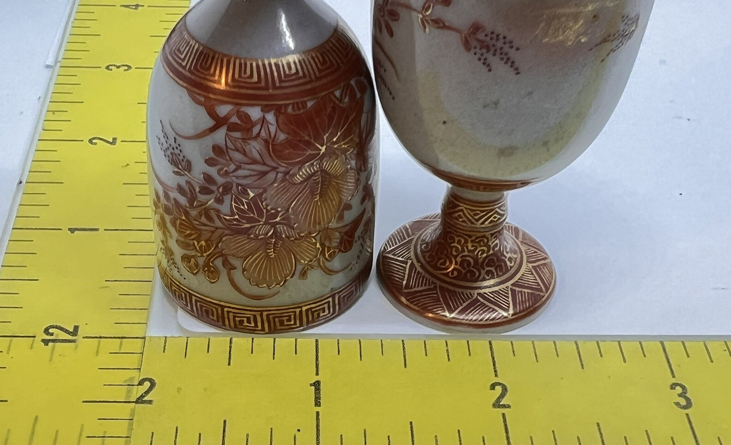 2 Antique Japanese Kutani Porcelain Footed Sake Cup Meiji Signed