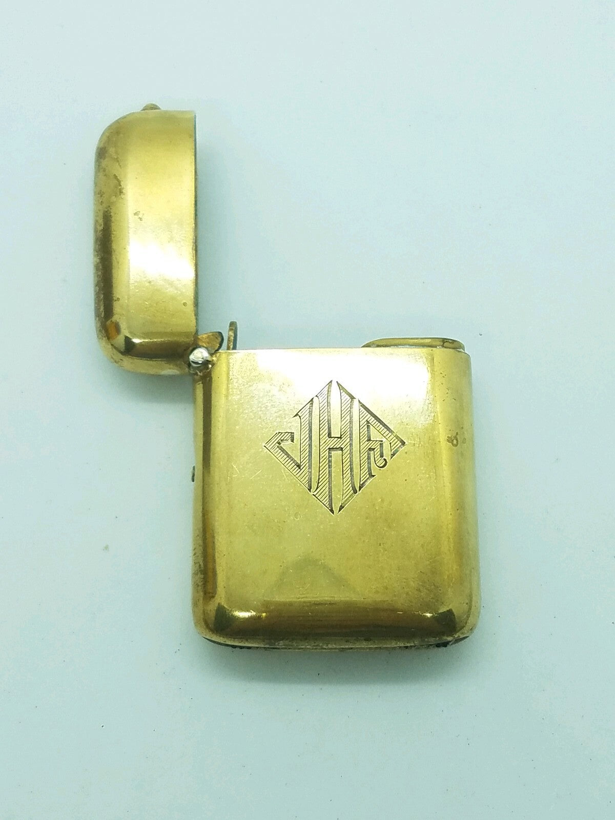 Antique Art Deco Brass Match Safe Vesta Case Box