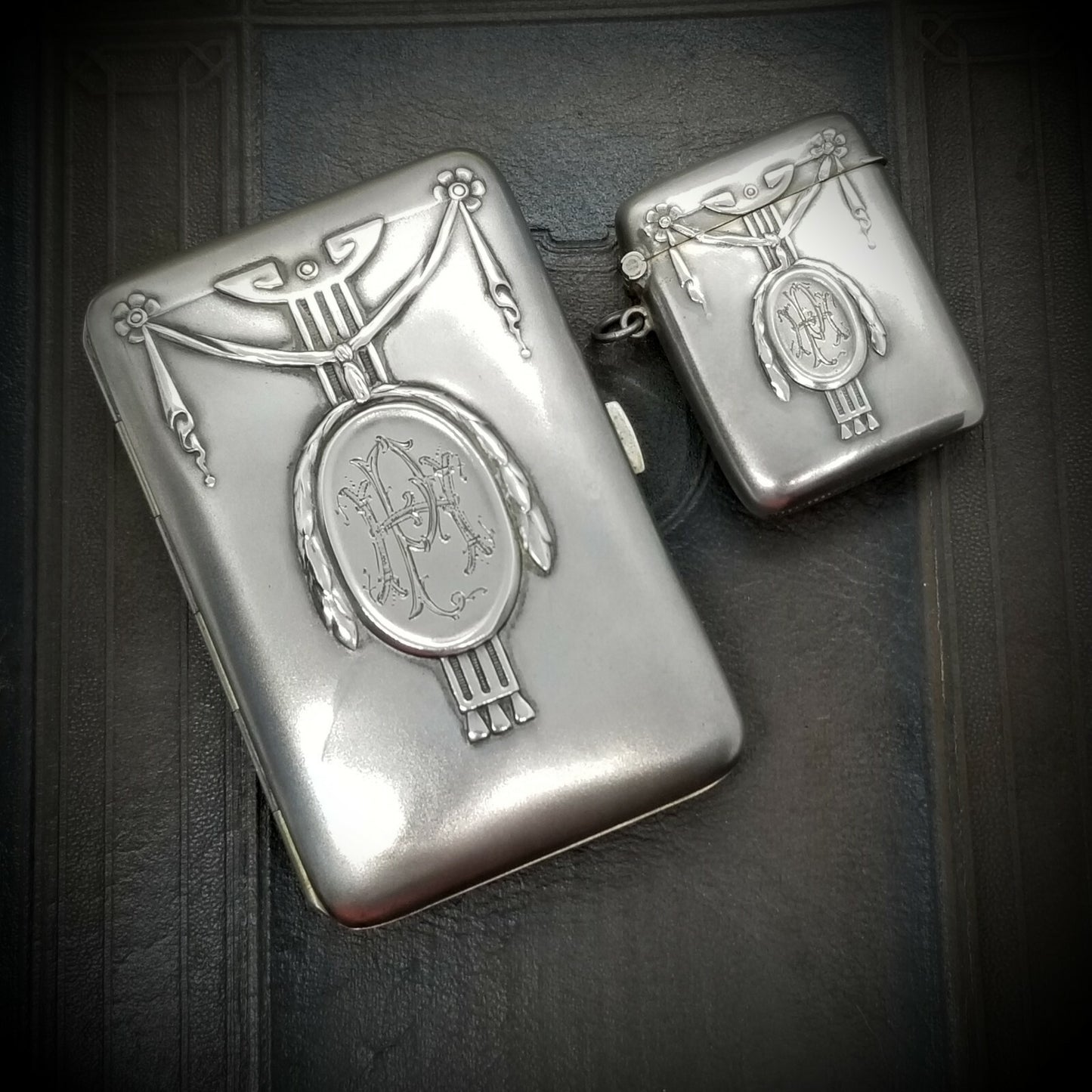 Antique 800 Silver Jugendstil Art Nouveau Match Safe Vesta & Cigarette Case Fob
