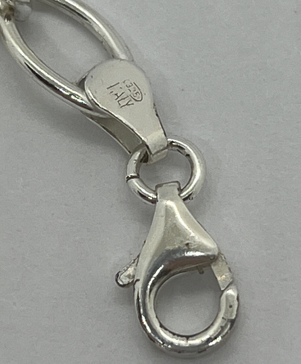 925 Italy Sterling Silver Open Heart Link Charm Solid Chain Bracelet Love