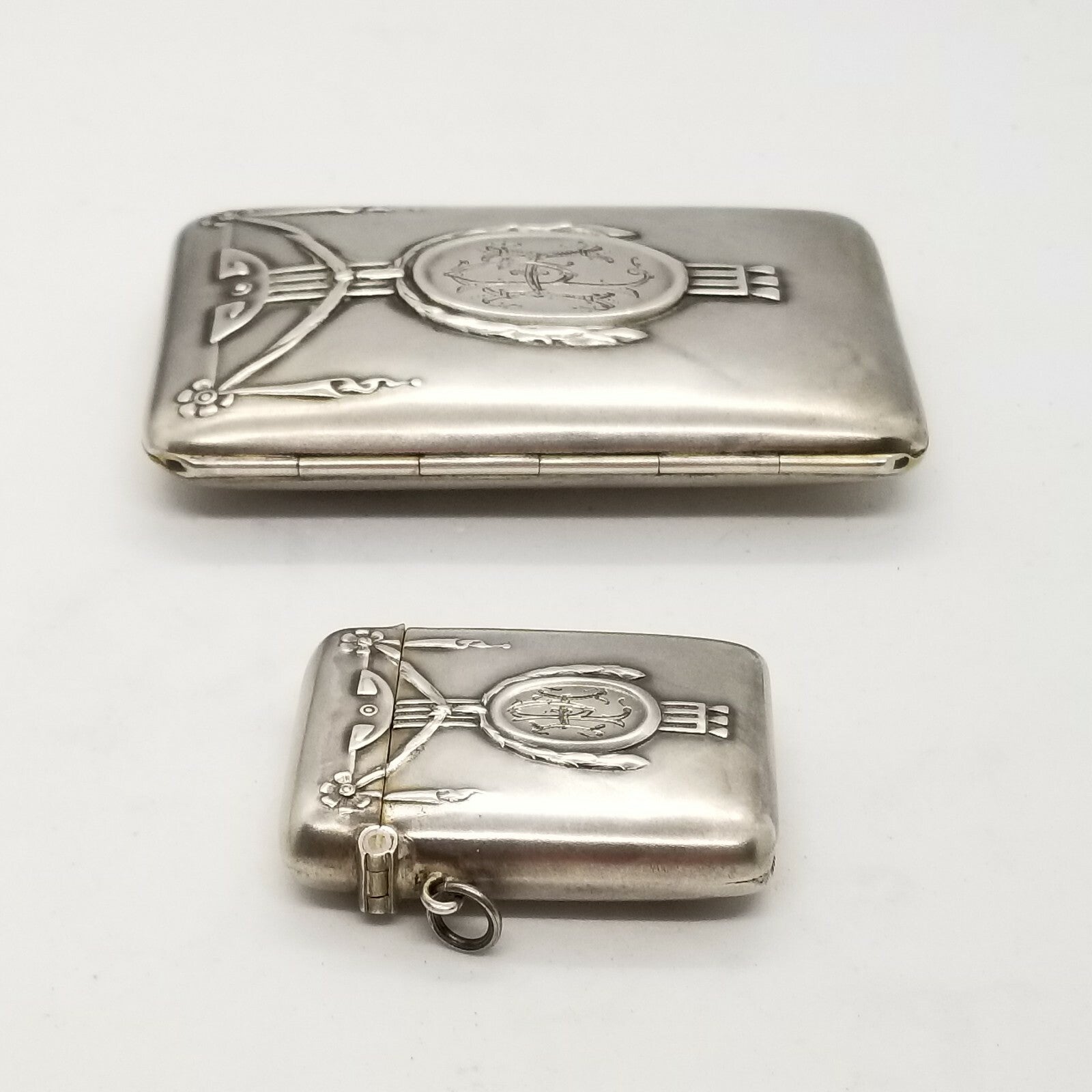 Antique 800 Silver Jugendstil Art Nouveau Match Safe Vesta & Cigarette Case Fob