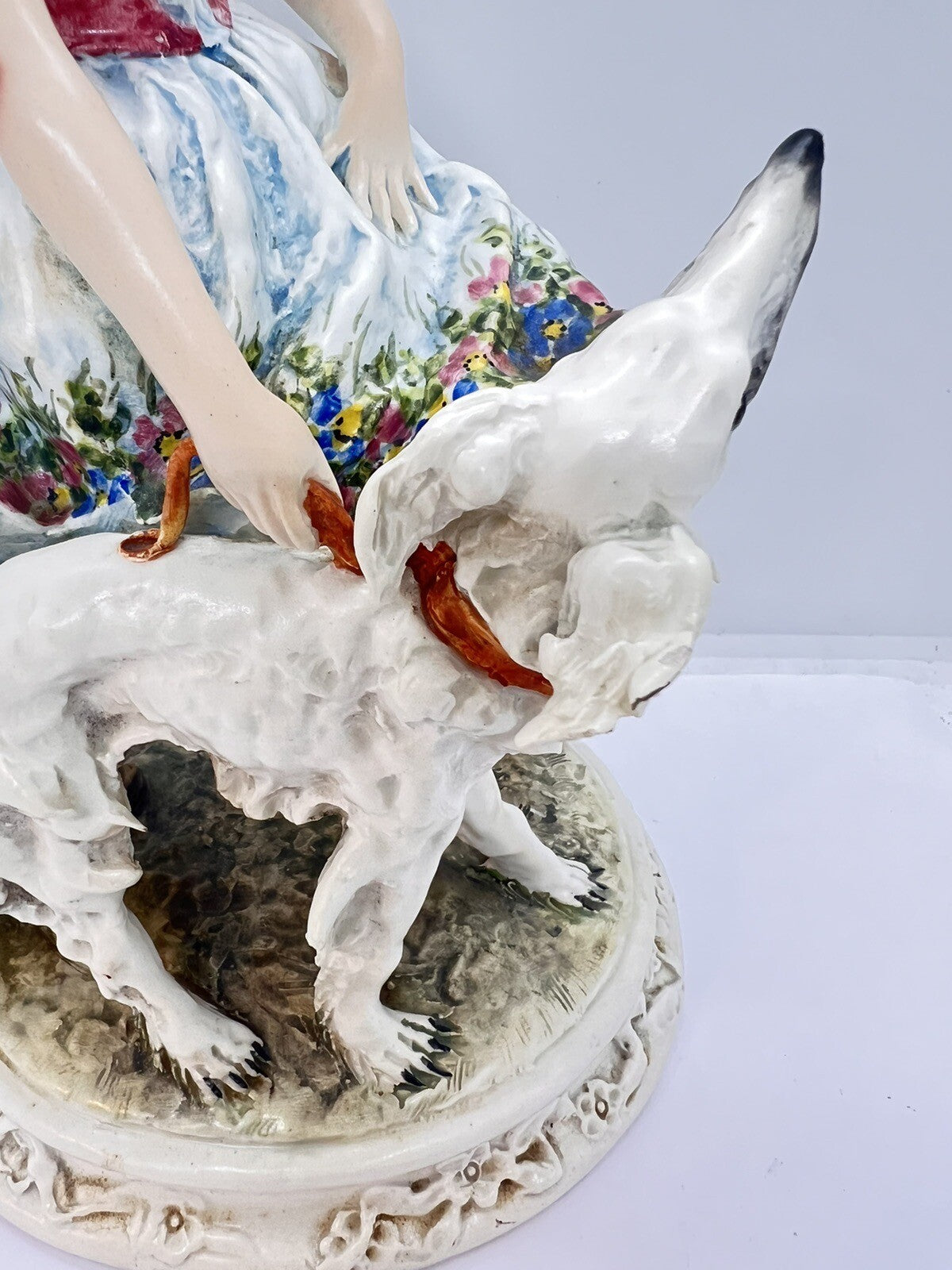 1950’s Borzoi & Girl w Floral Trim Mollica dog 10" Capodimonte Figurine Italy