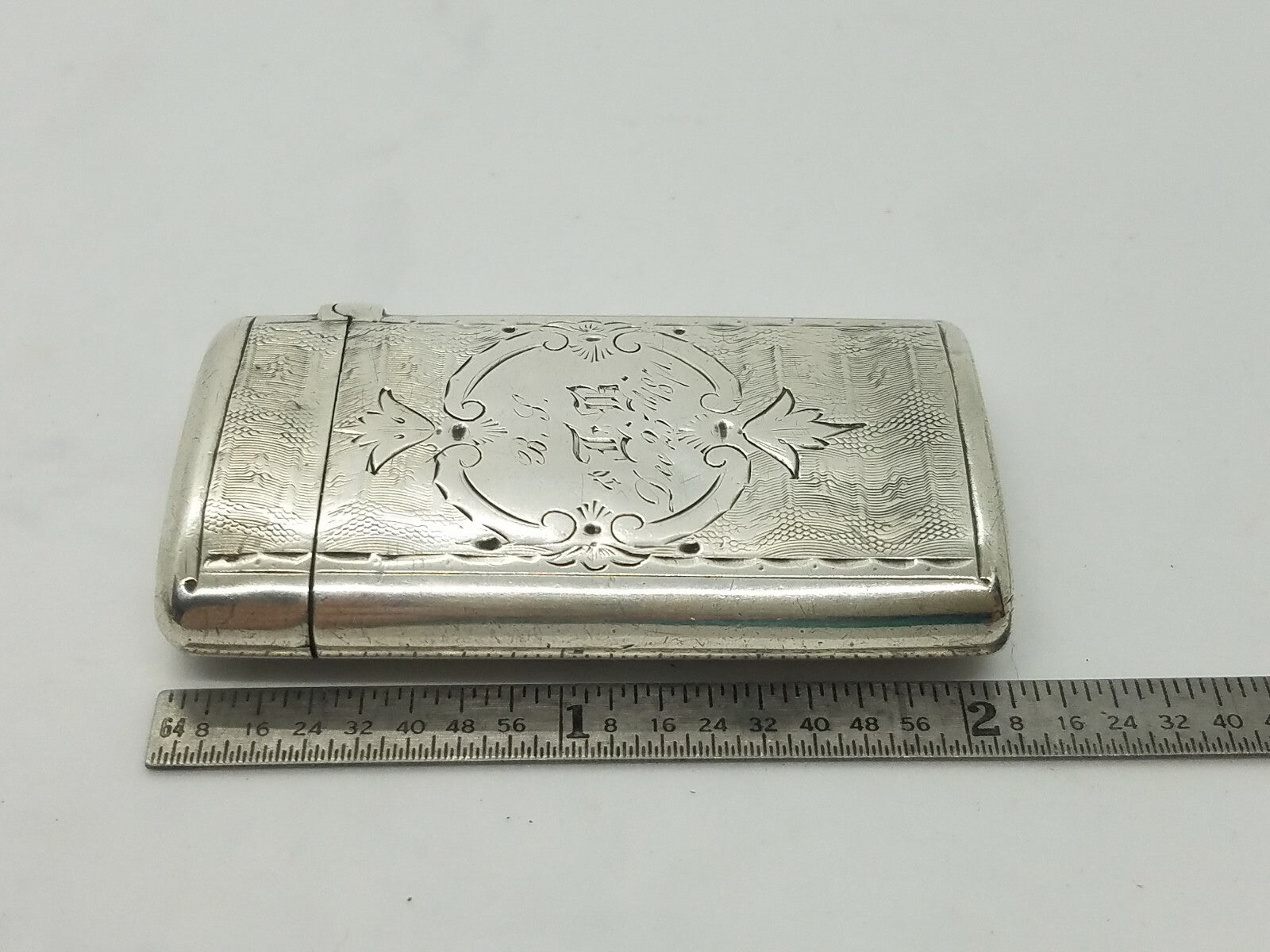 Antique 1874 GORHAM Hand-decorated Bright Cut Sterling Silver Match Safe Vesta