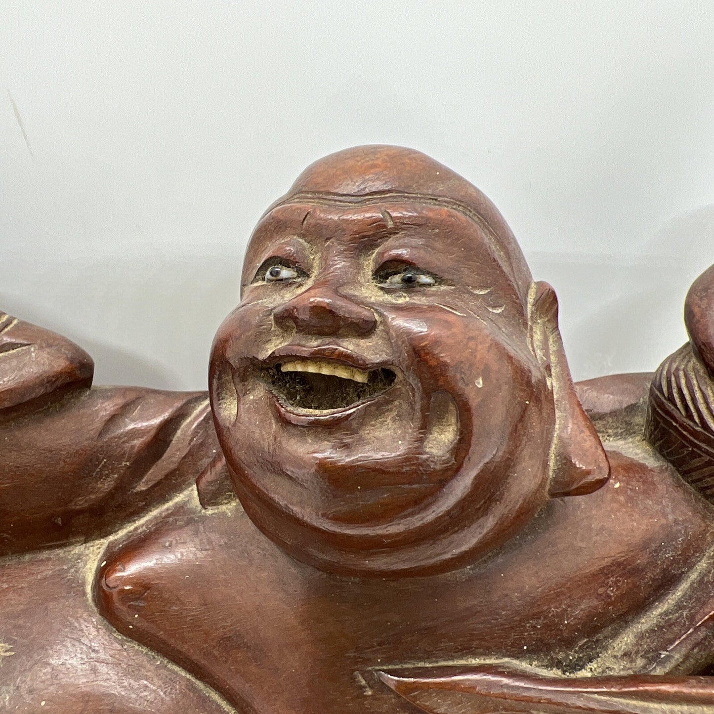 Antique Chinese Carved Boxwood Reclining Hotei Happy Buddha Wood No Base