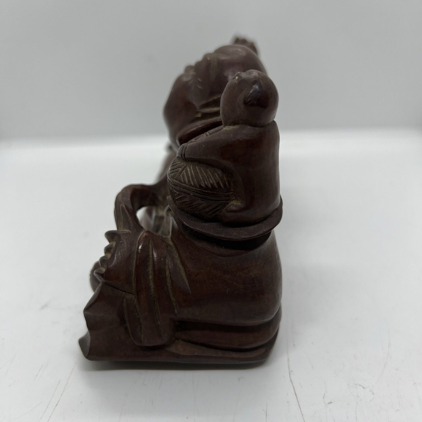 Antique Chinese Carved Boxwood Reclining Hotei Happy Buddha Wood No Base