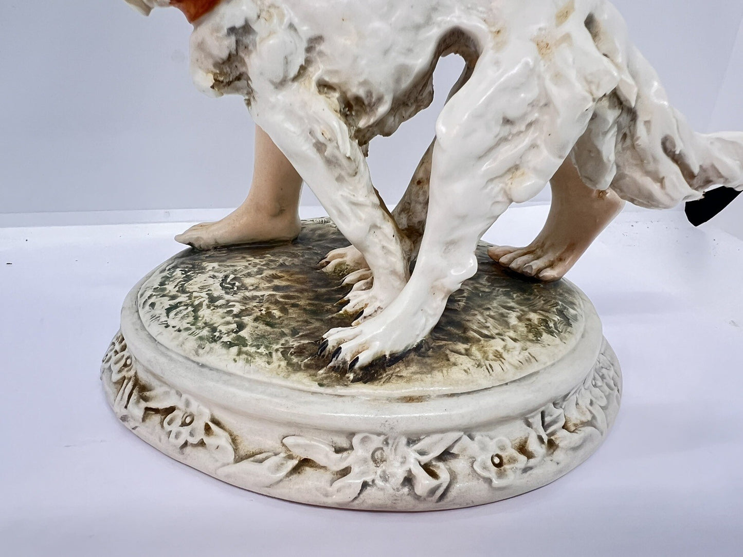 1950’s Borzoi & Boy Signed C. Mollica 10" Capodimonte Dog Figurine Italy
