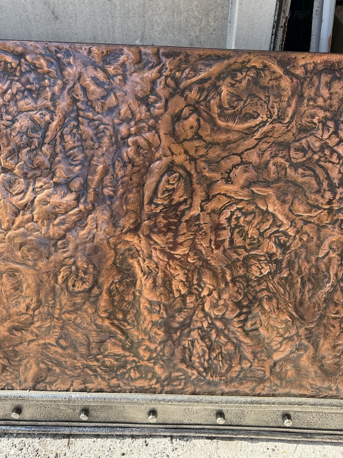 76” Handmade W.R. Nager Ornate Hearth, Doorway or Range Hood Patinated Copper