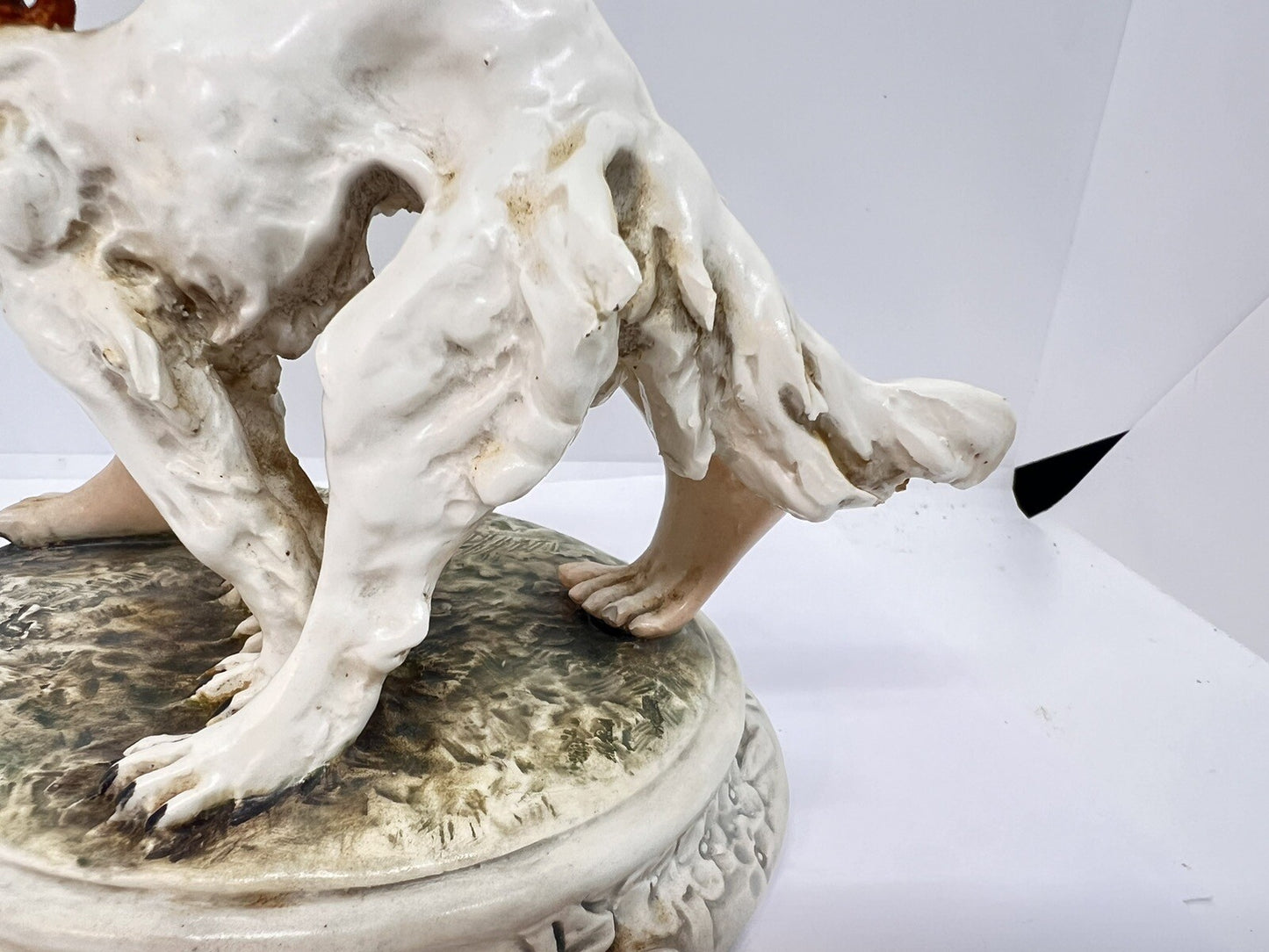 1950’s Borzoi & Boy Signed C. Mollica 10" Capodimonte Dog Figurine Italy