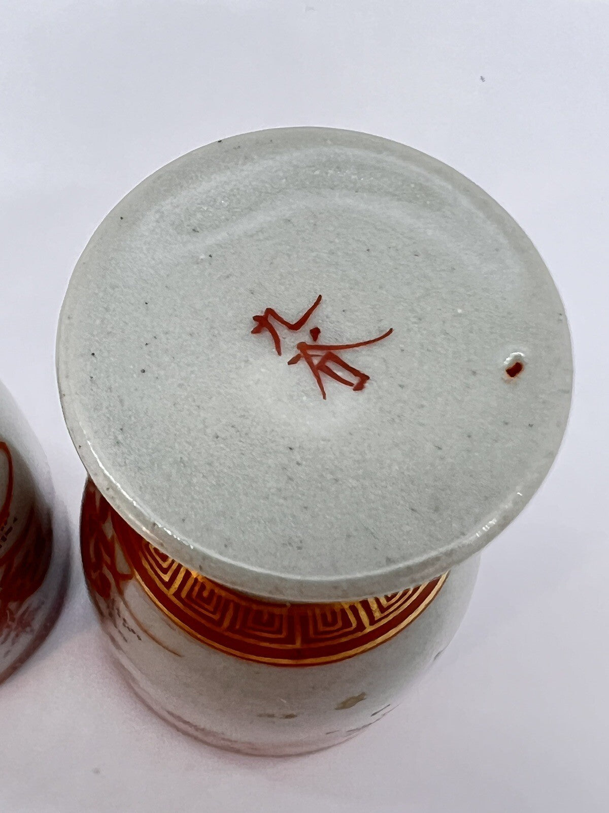 2 Antique Japanese Kutani Porcelain Footed Sake Cup Meiji Signed