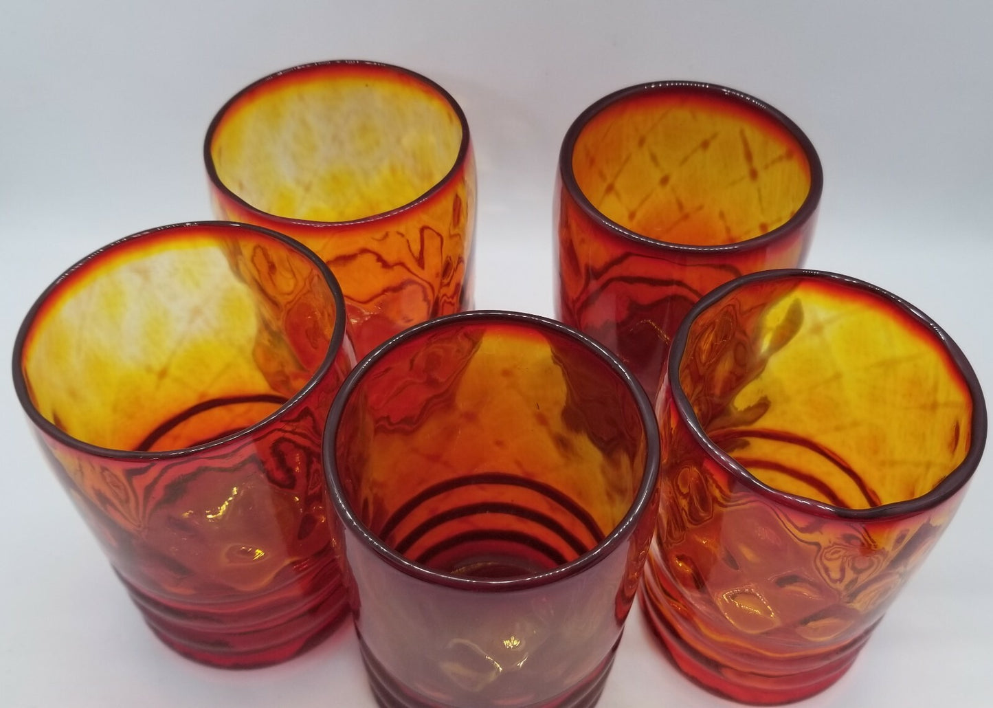 5 Fenton Amberina Diamond Optic Tumblers #1635 = go w/Squatty Water Pitcher Set