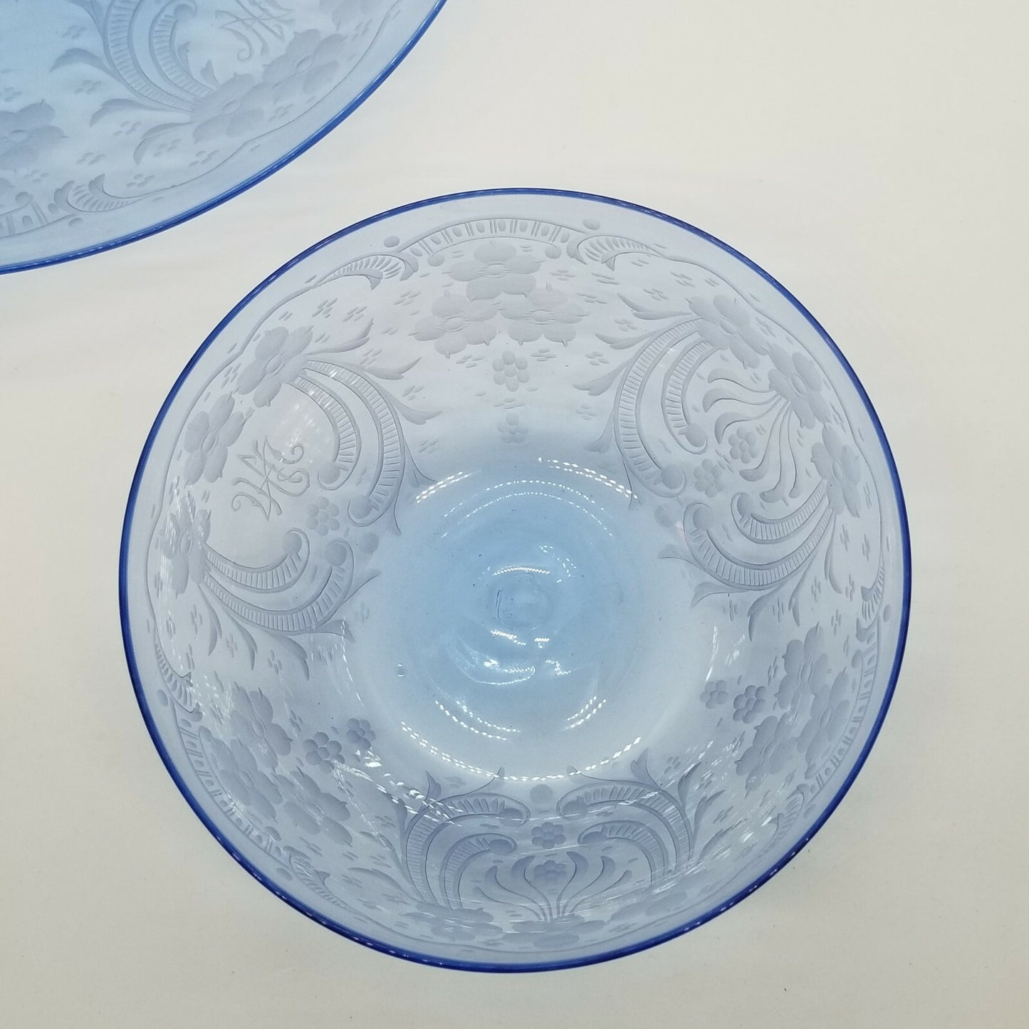 23pc 1920's Italian Salviati Murano Blue Etch Crystal Dessert  8, 3pc Place Set