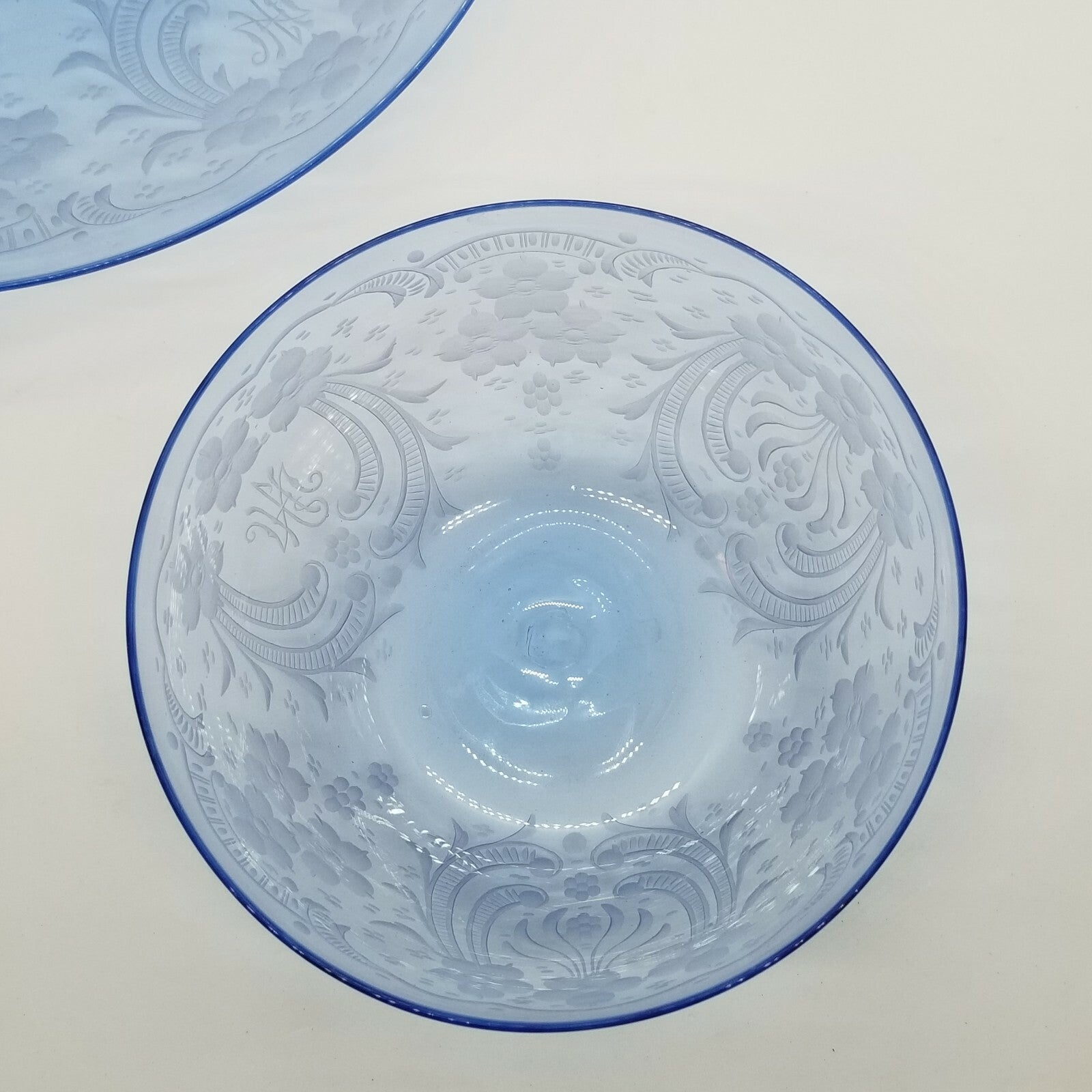 23pc 1920's Italian Salviati Murano Blue Etch Crystal Dessert  8, 3pc Place Set