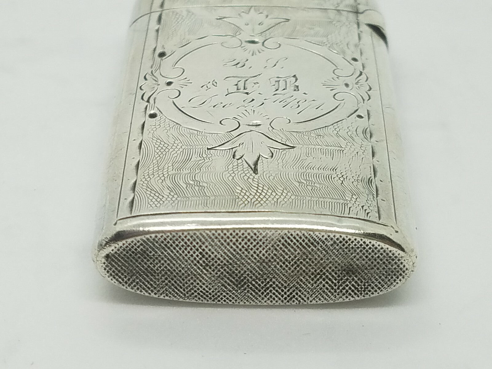 Antique 1874 GORHAM Hand-decorated Bright Cut Sterling Silver Match Safe Vesta