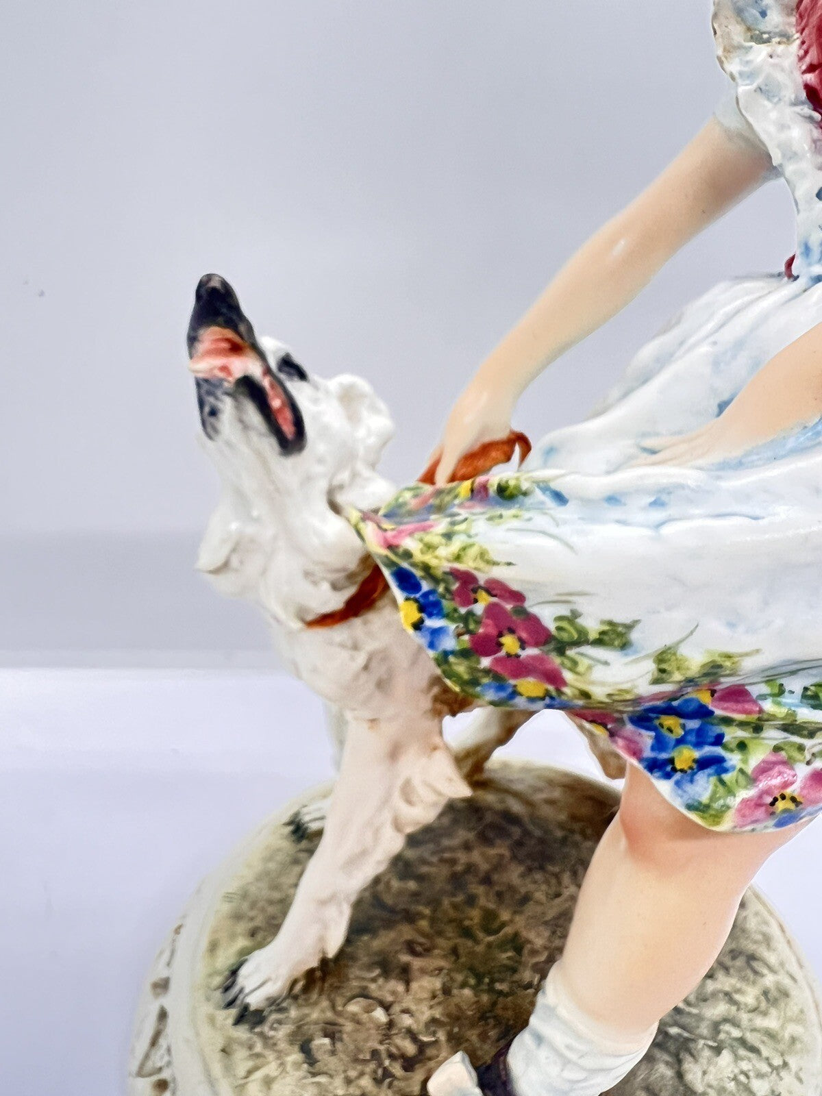1950’s Borzoi & Girl w Floral Trim Mollica dog 10" Capodimonte Figurine Italy