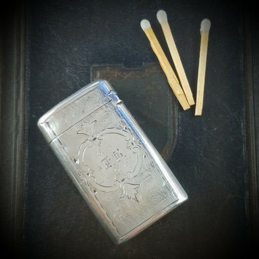 Antique 1874 GORHAM Hand-decorated Bright Cut Sterling Silver Match Safe Vesta