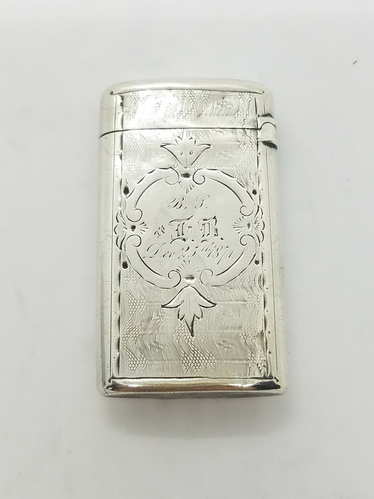 Antique 1874 GORHAM Hand-decorated Bright Cut Sterling Silver Match Safe Vesta