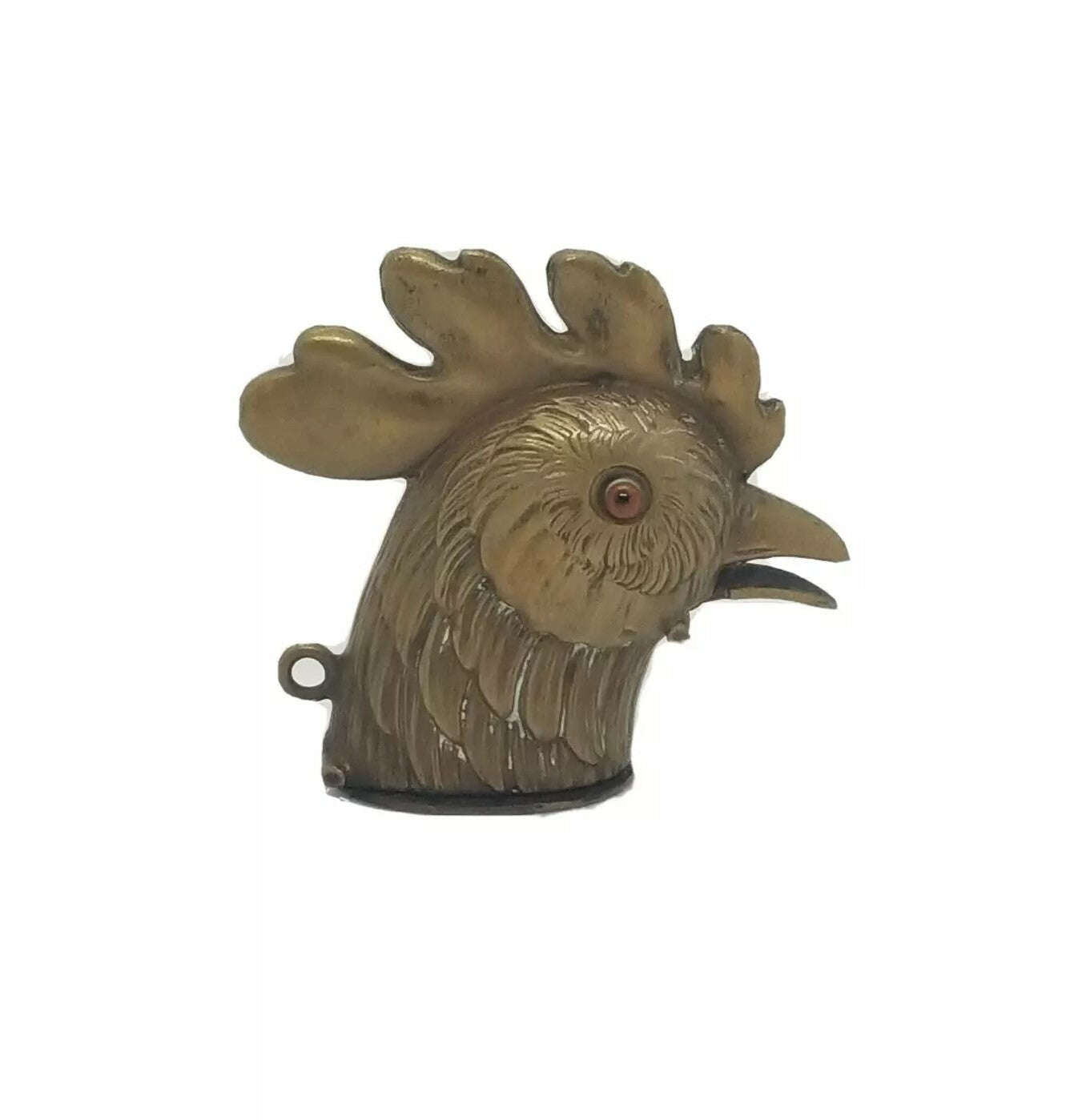 Antique Brass Pop Open Rooster Head Match Safe Vesta Case Box Original Glas Eyes