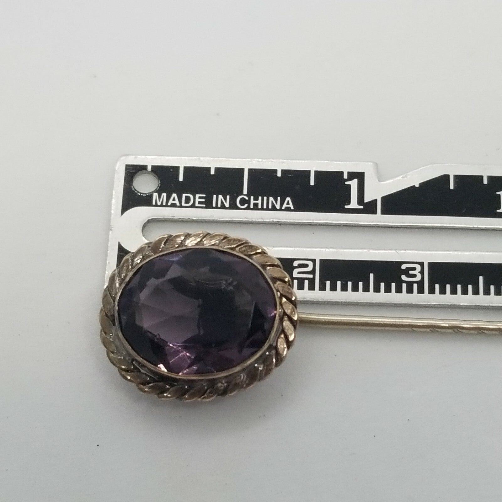 ANTIQUE Victorian 10K White Gold Bezel Set Large Amethyst Stick Hat Pin Vintage