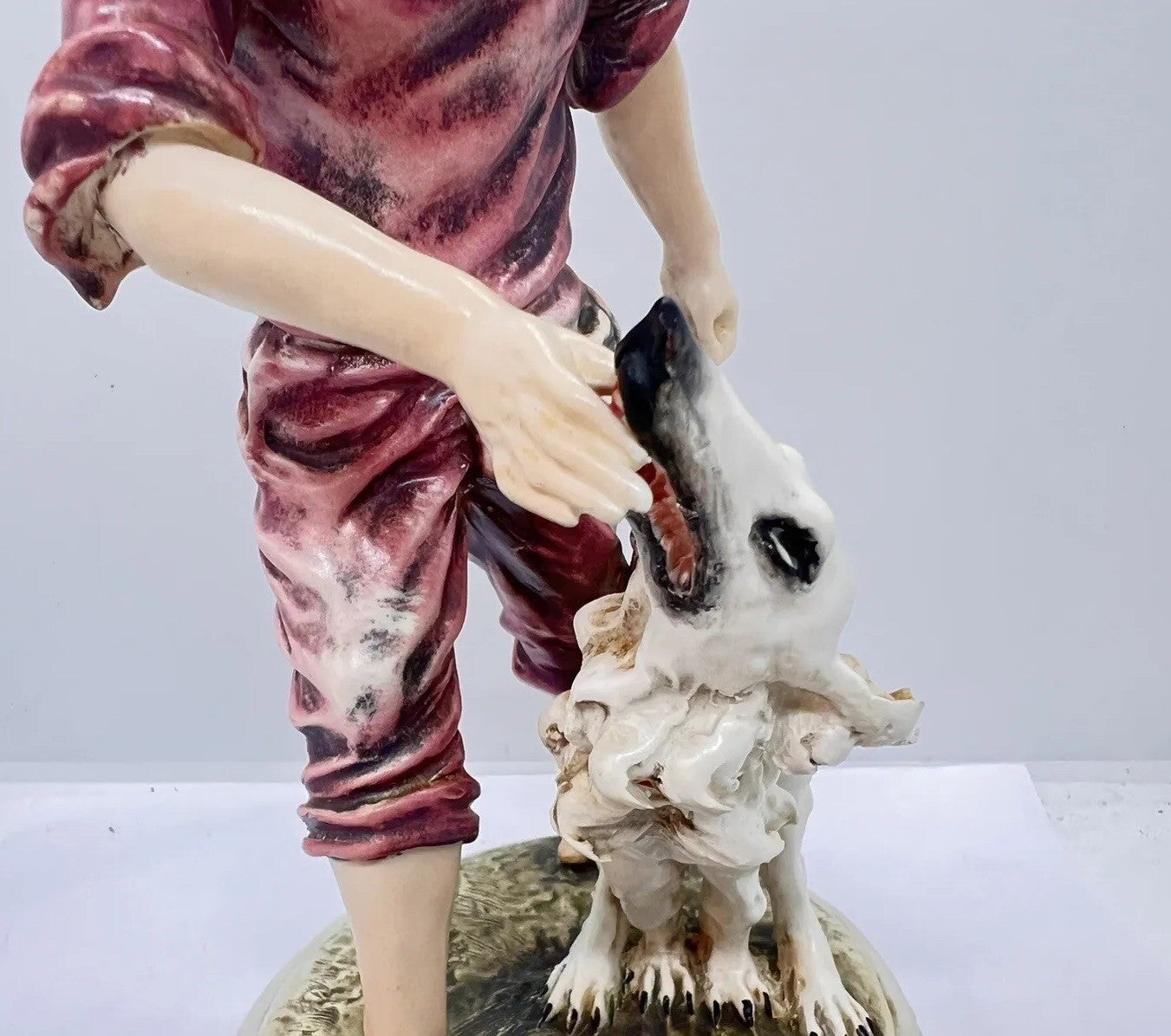 1950’s Borzoi & Boy Signed C. Mollica 10" Capodimonte Dog Figurine Italy