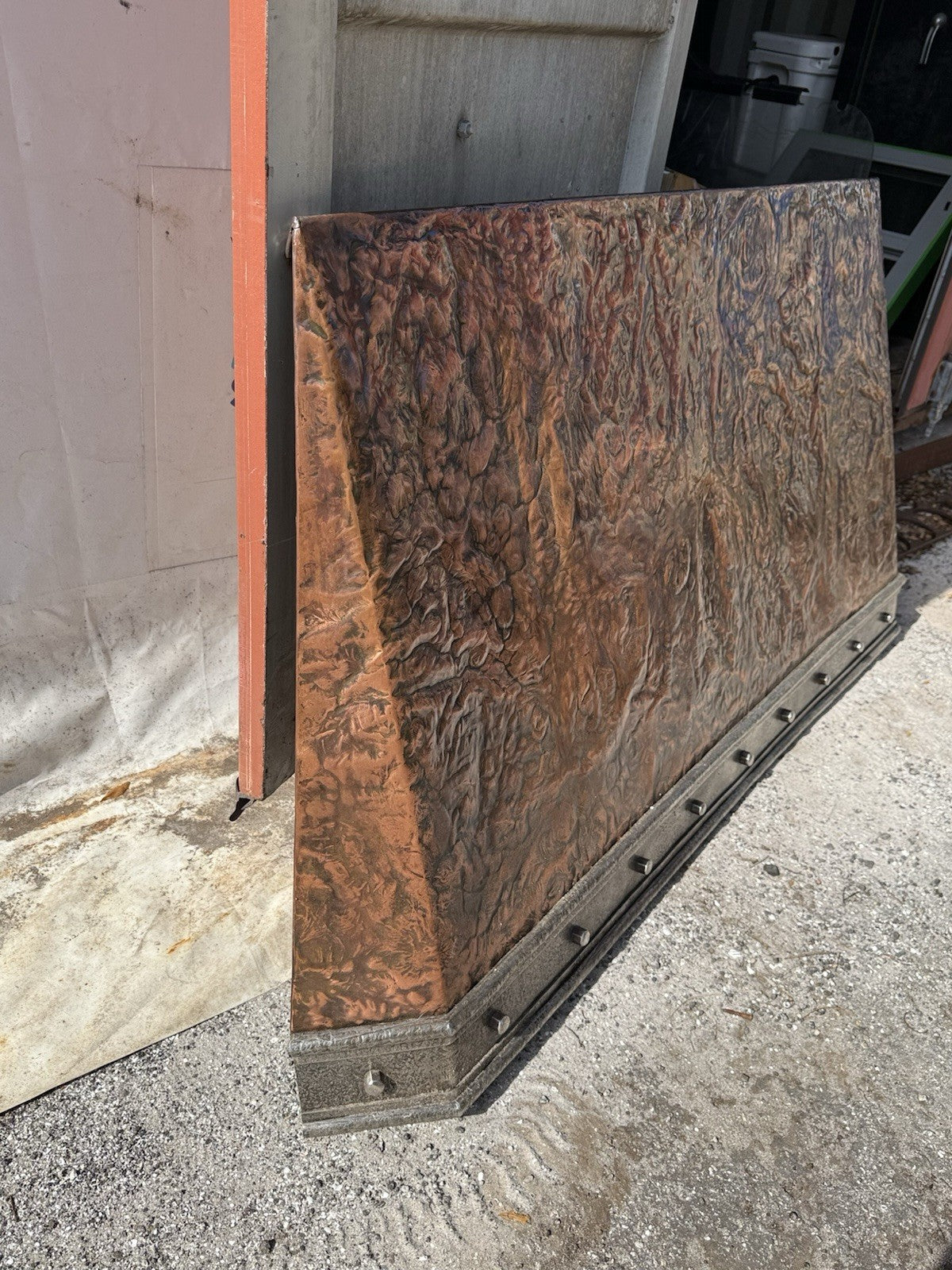 76” Handmade W.R. Nager Ornate Hearth, Doorway or Range Hood Patinated Copper