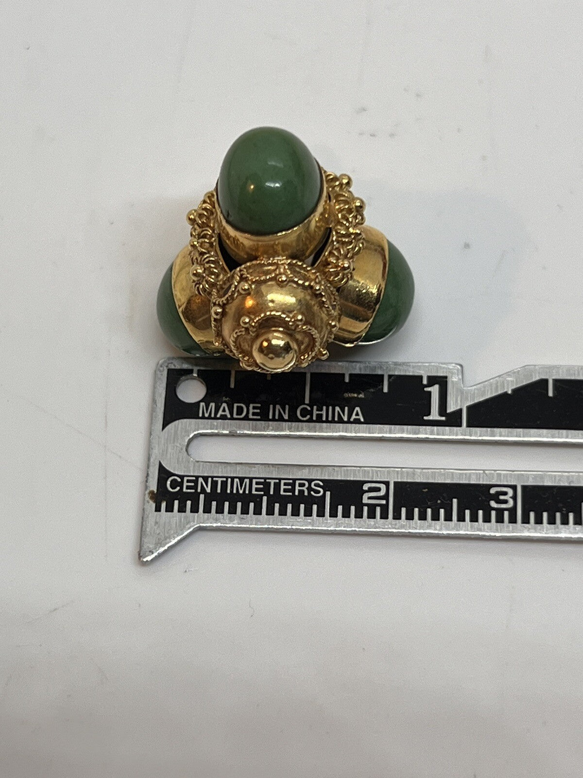 18K Gold Etruscan Revival Chrysoprase? Bracelet Charm Fob Necklace Pendant 6.5g