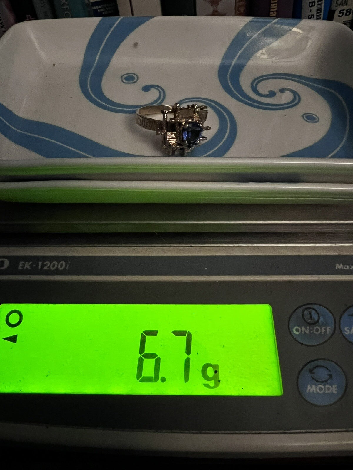 1980s Estate Tanzanite 14K Gold Geometric Cocktail Ring 6.7g Signed SJ