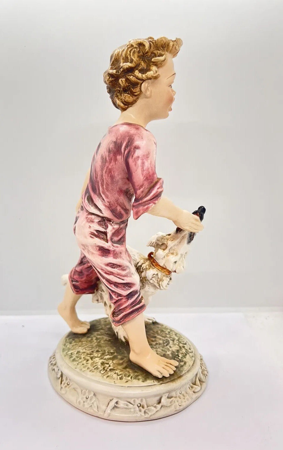 1950’s Borzoi & Boy Signed C. Mollica 10" Capodimonte Dog Figurine Italy