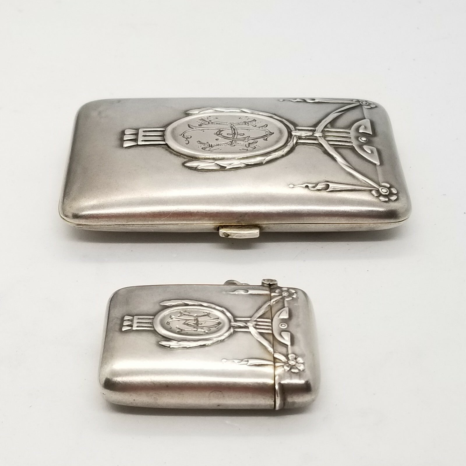 Antique 800 Silver Jugendstil Art Nouveau Match Safe Vesta & Cigarette Case Fob