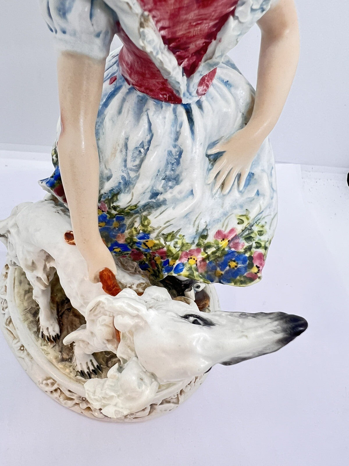 1950’s Borzoi & Girl w Floral Trim Mollica dog 10" Capodimonte Figurine Italy