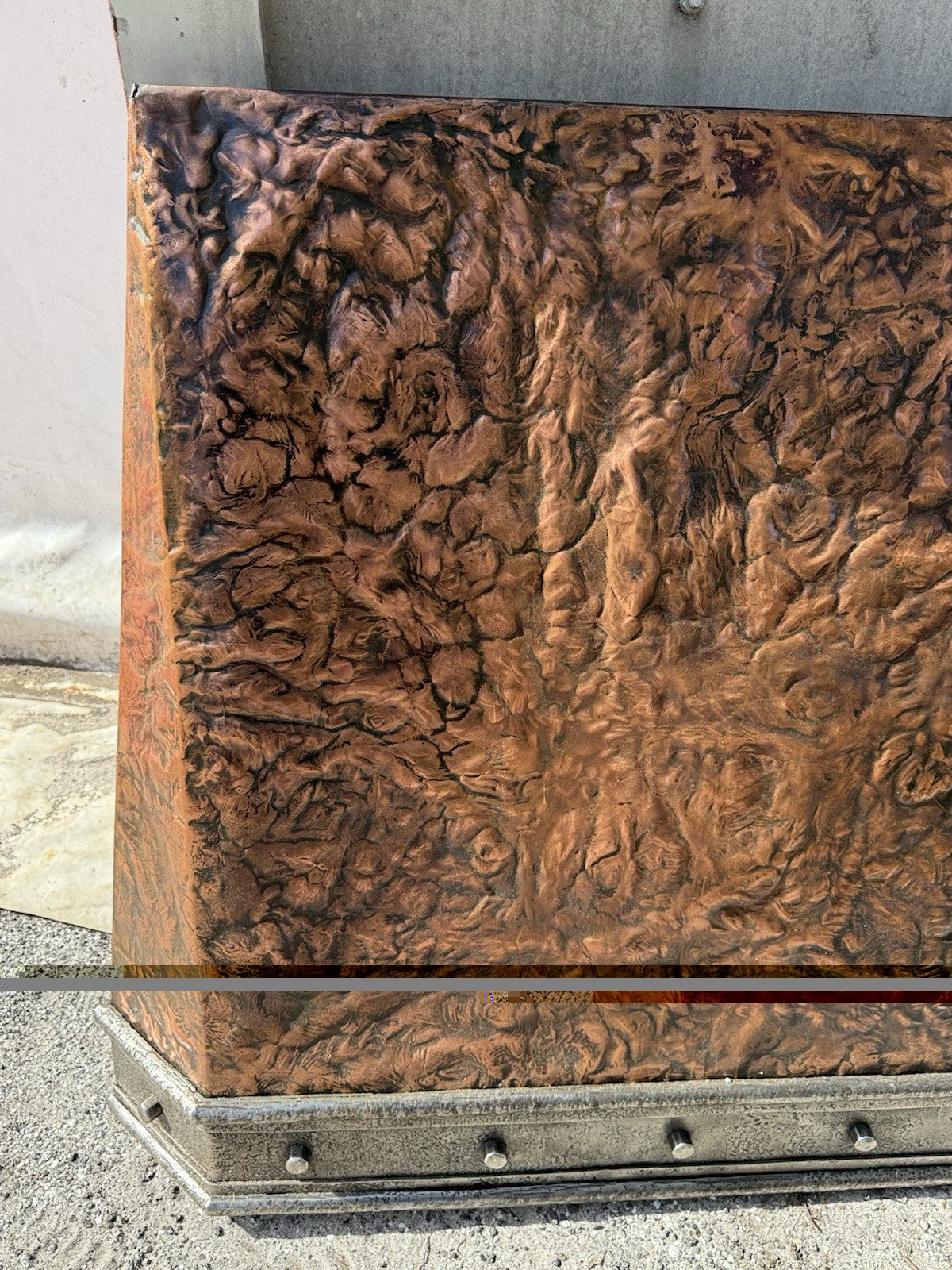 76” Handmade W.R. Nager Ornate Hearth, Doorway or Range Hood Patinated Copper