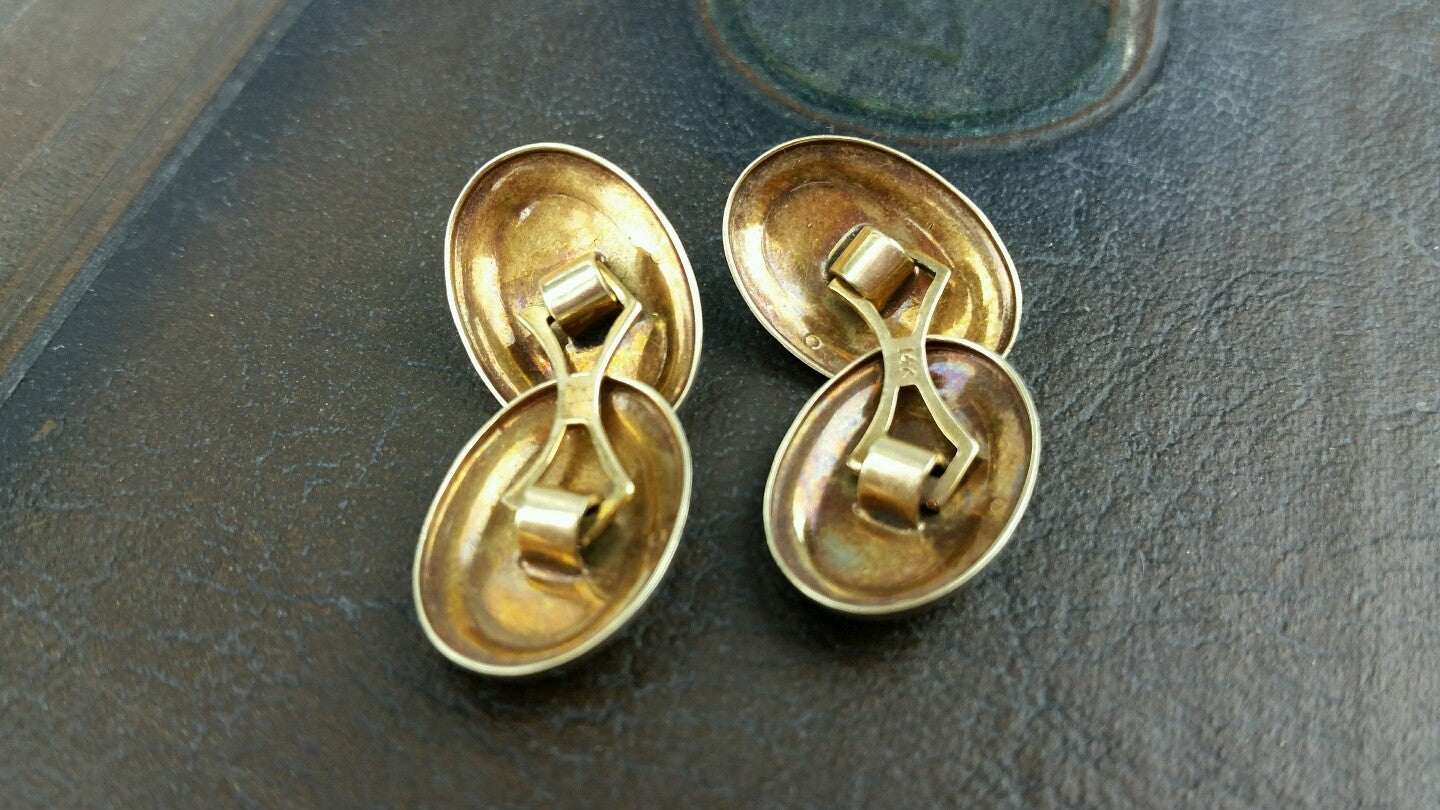 1920's Art Deco Night & Day Solid 14k Gold Mine Cut Diamond & Sapphire Cufflinks