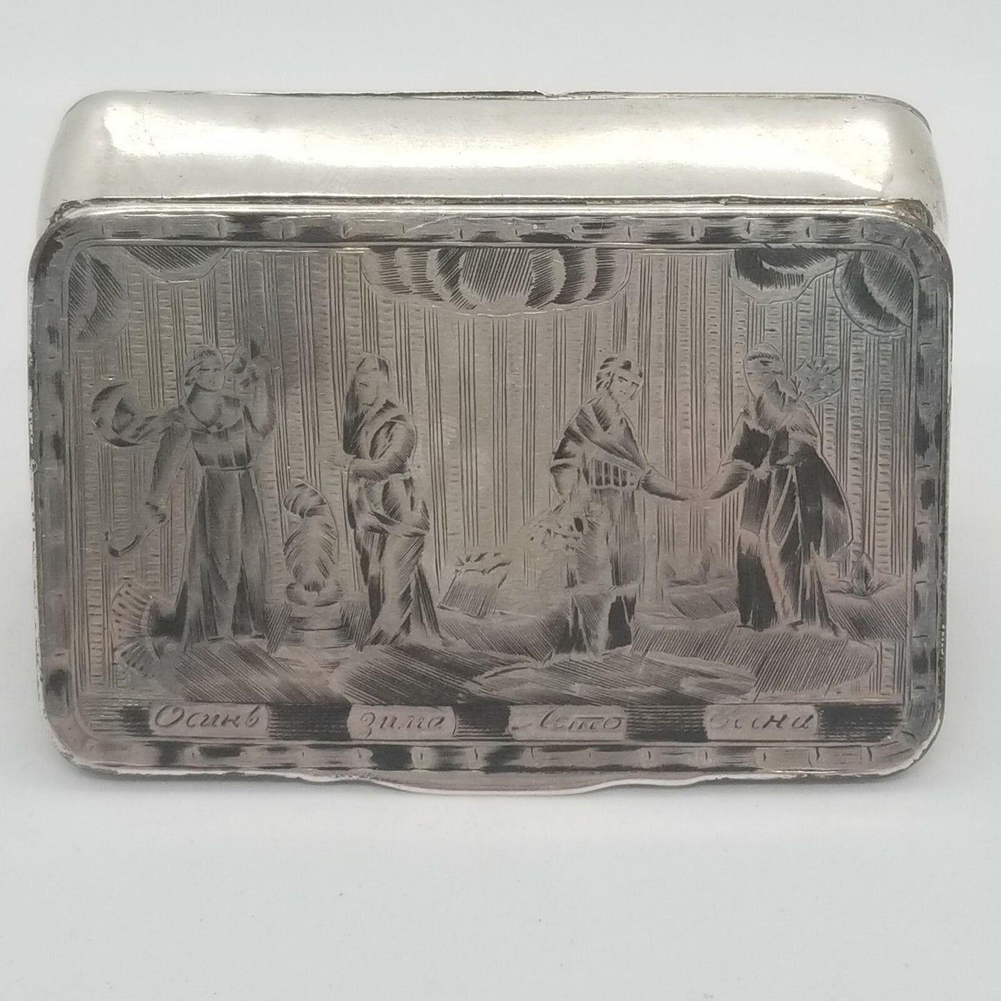 Antique 19c Imperial Russian Silver Niello 84 Snuff Box 2 sided Myths? Gods?