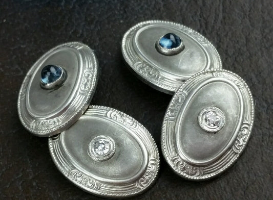 1920's Art Deco Night & Day Solid 14k Gold Mine Cut Diamond & Sapphire Cufflinks