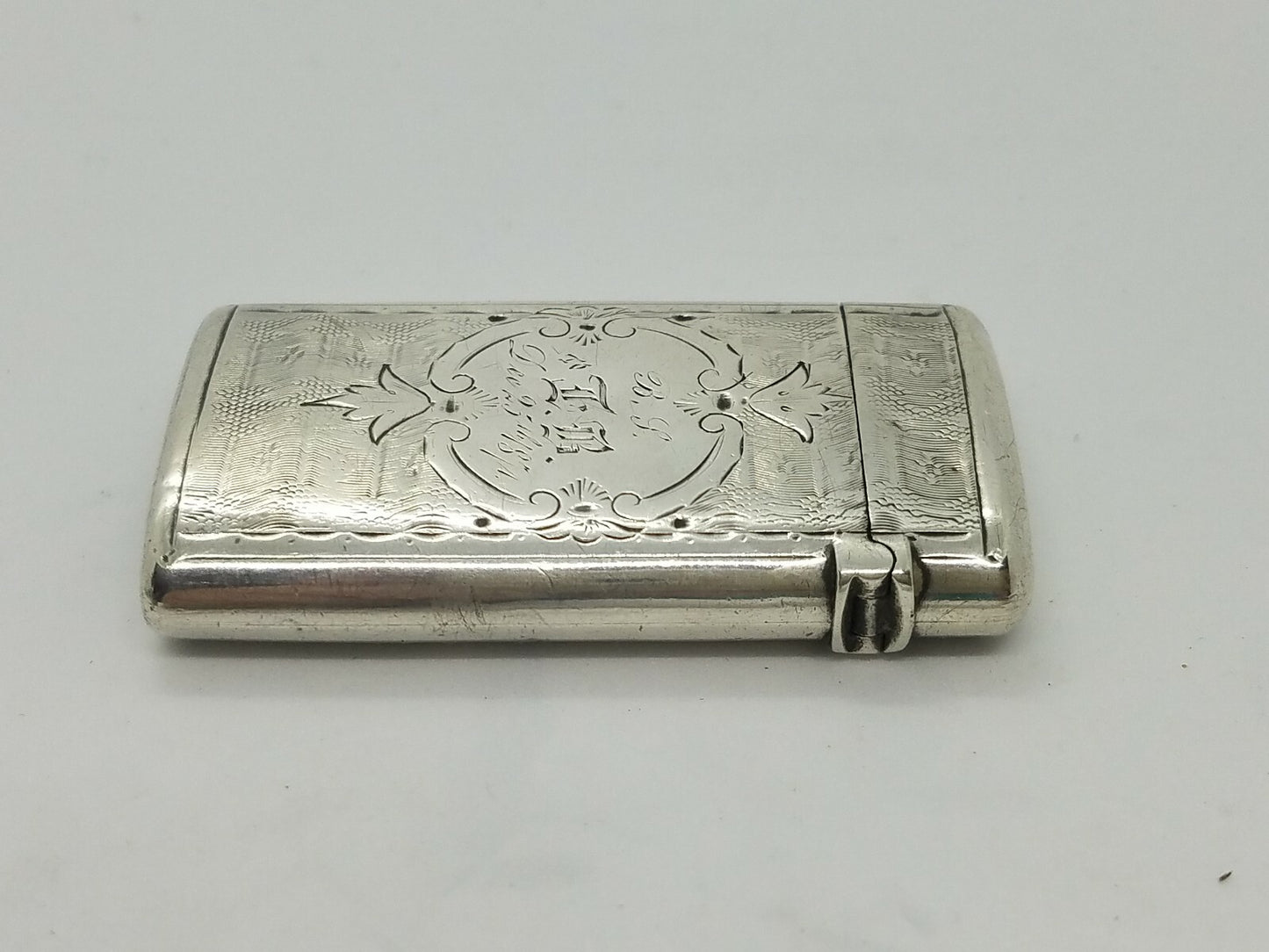 Antique 1874 GORHAM Hand-decorated Bright Cut Sterling Silver Match Safe Vesta