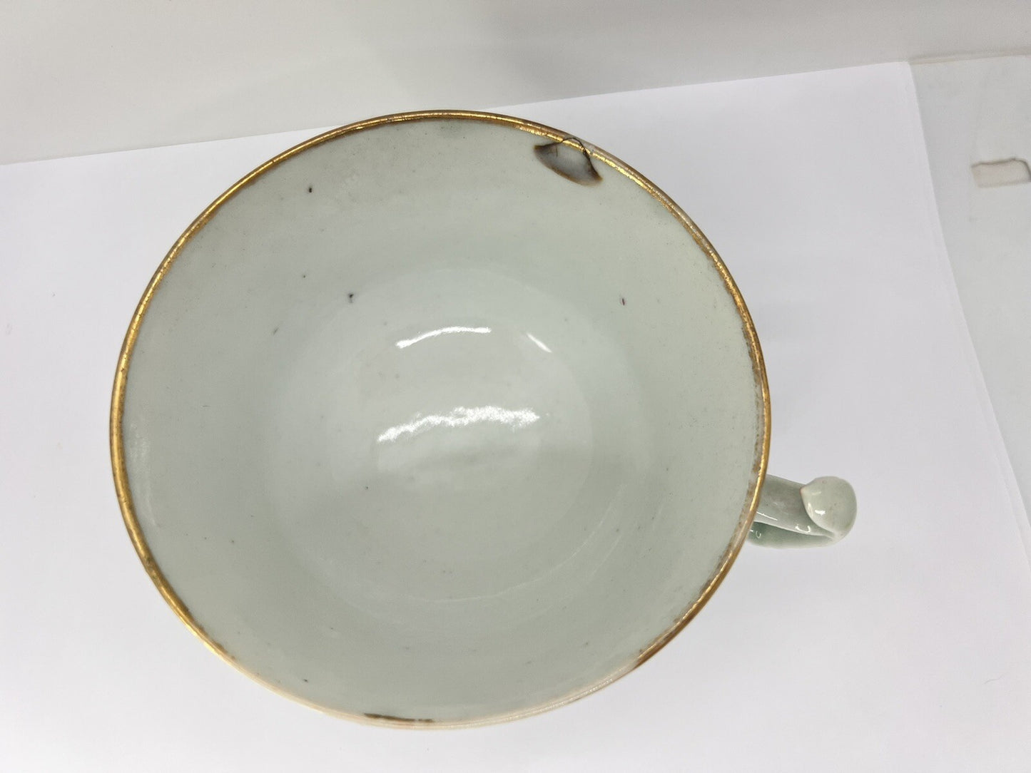19C Lg Chinese Celadon Famille Rose Bird Fruit Flower Butterfly ￼Tea Cup Canton