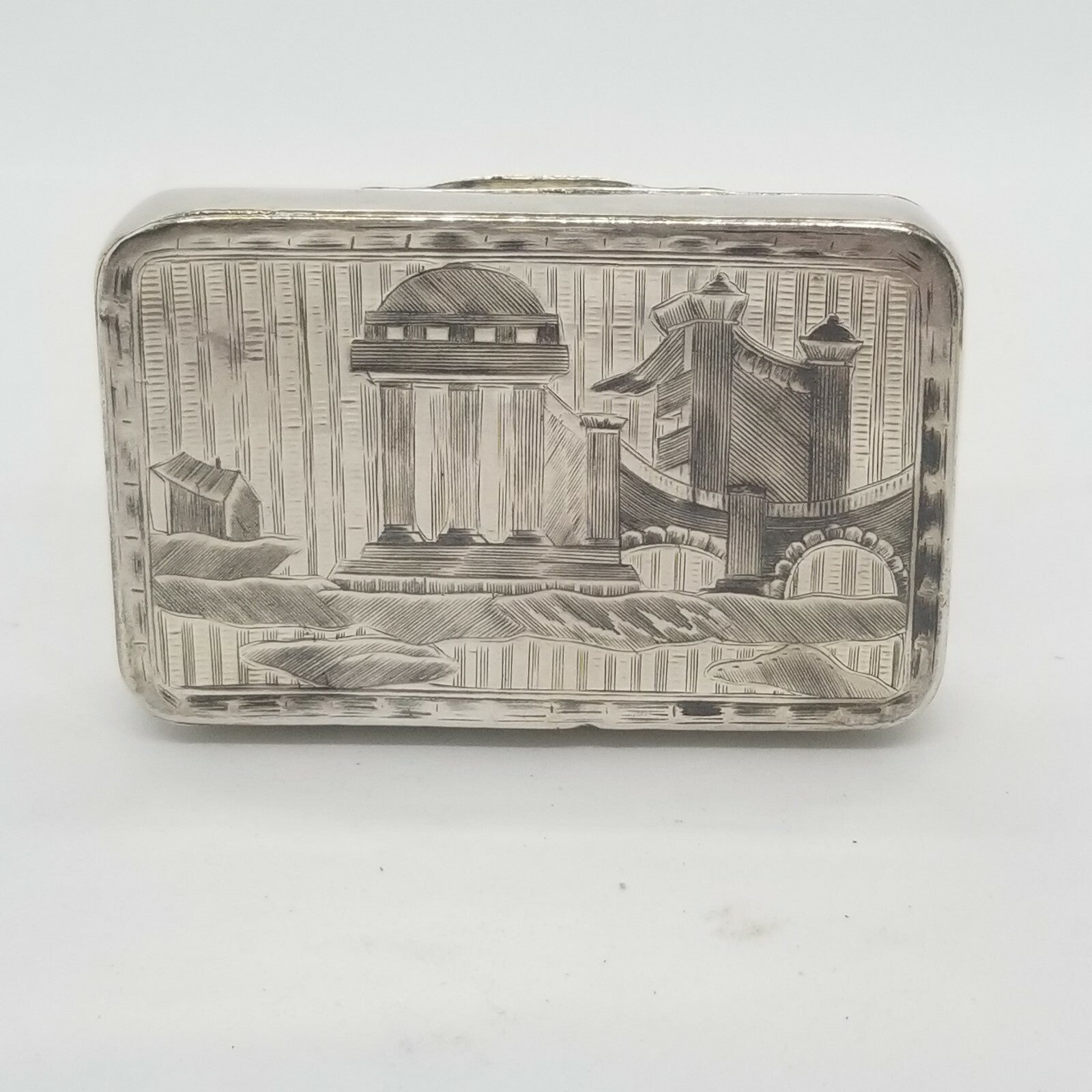 Antique 19c Imperial Russian Silver Niello 84 Snuff Box 2 sided Myths? Gods?