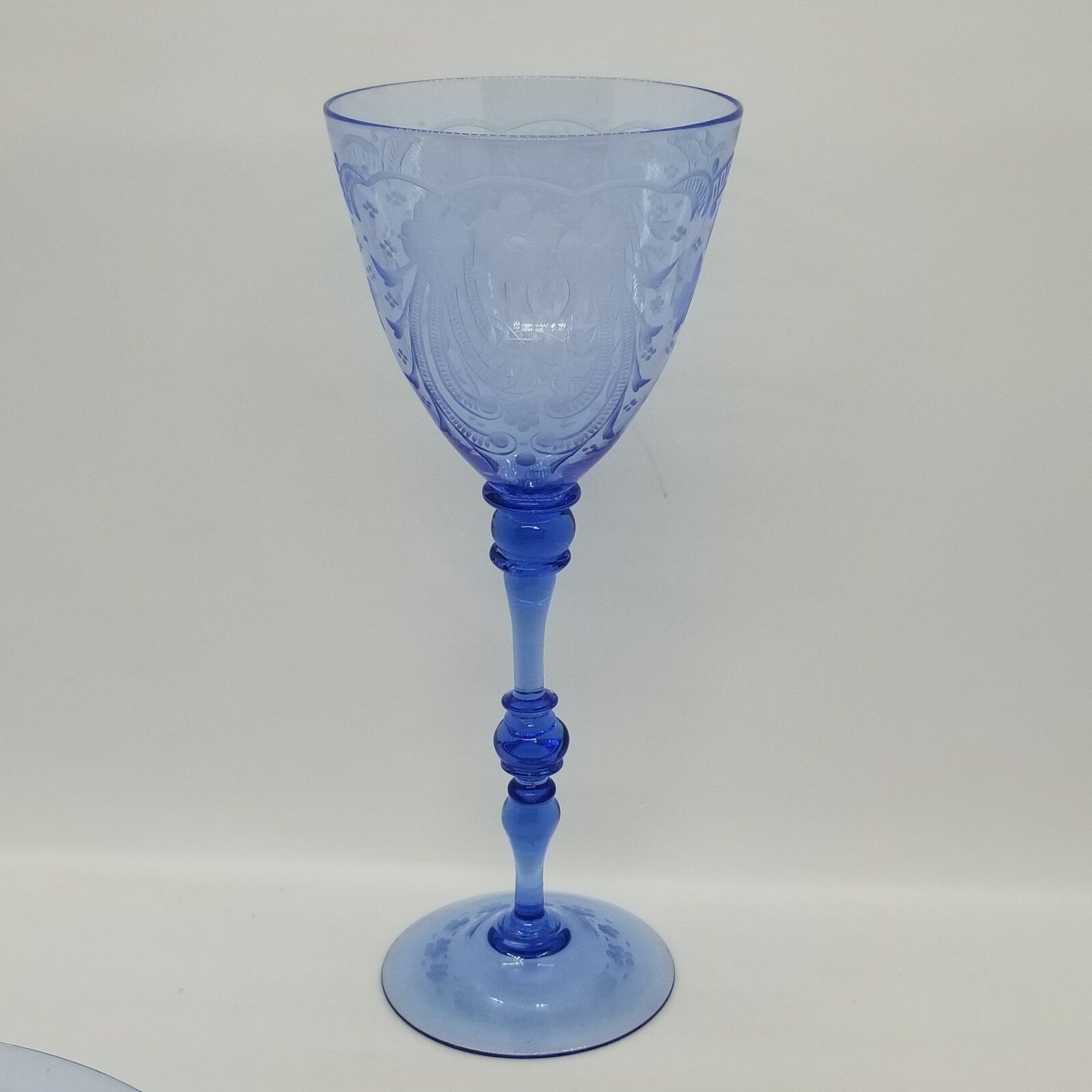 23pc 1920's Italian Salviati Murano Blue Etch Crystal Dessert  8, 3pc Place Set