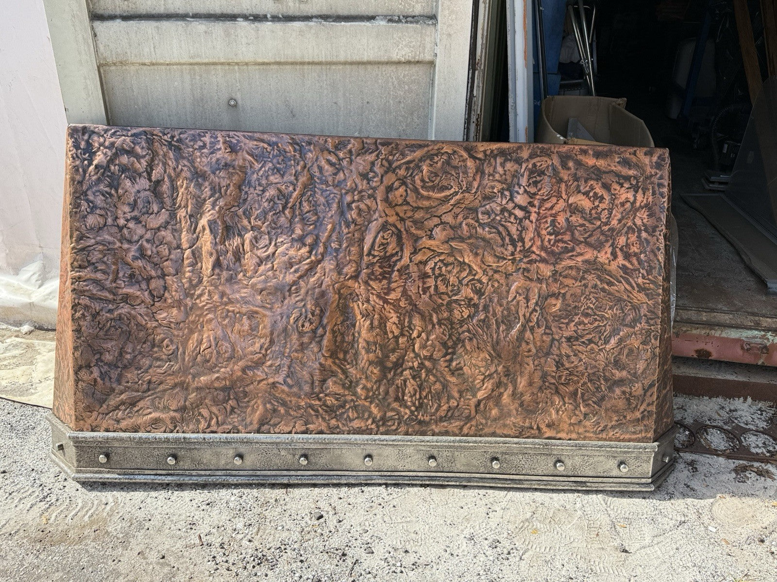 76” Handmade W.R. Nager Ornate Hearth, Doorway or Range Hood Patinated Copper