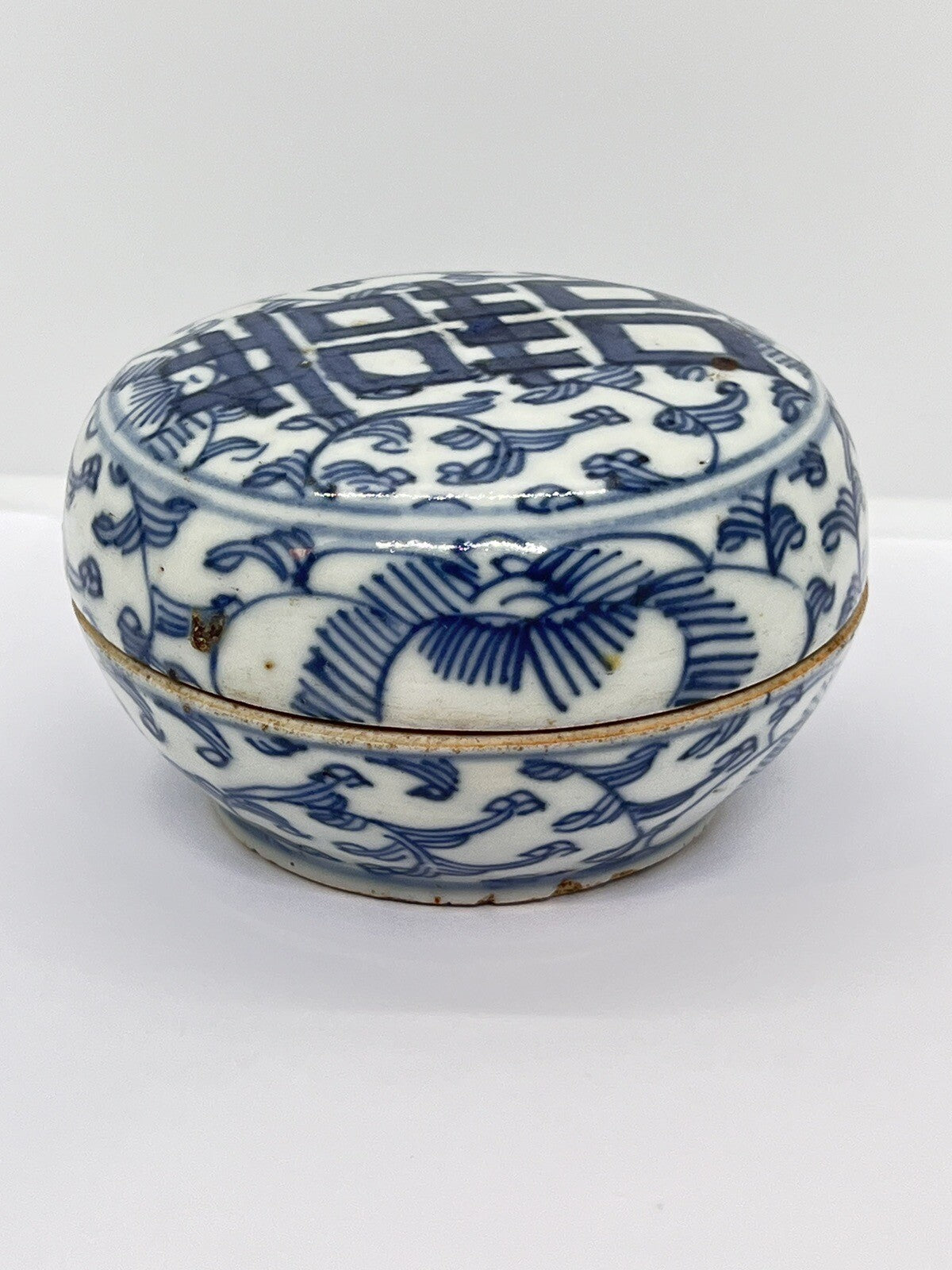 Antique Chinese Blue & White Porcelain Covered box
