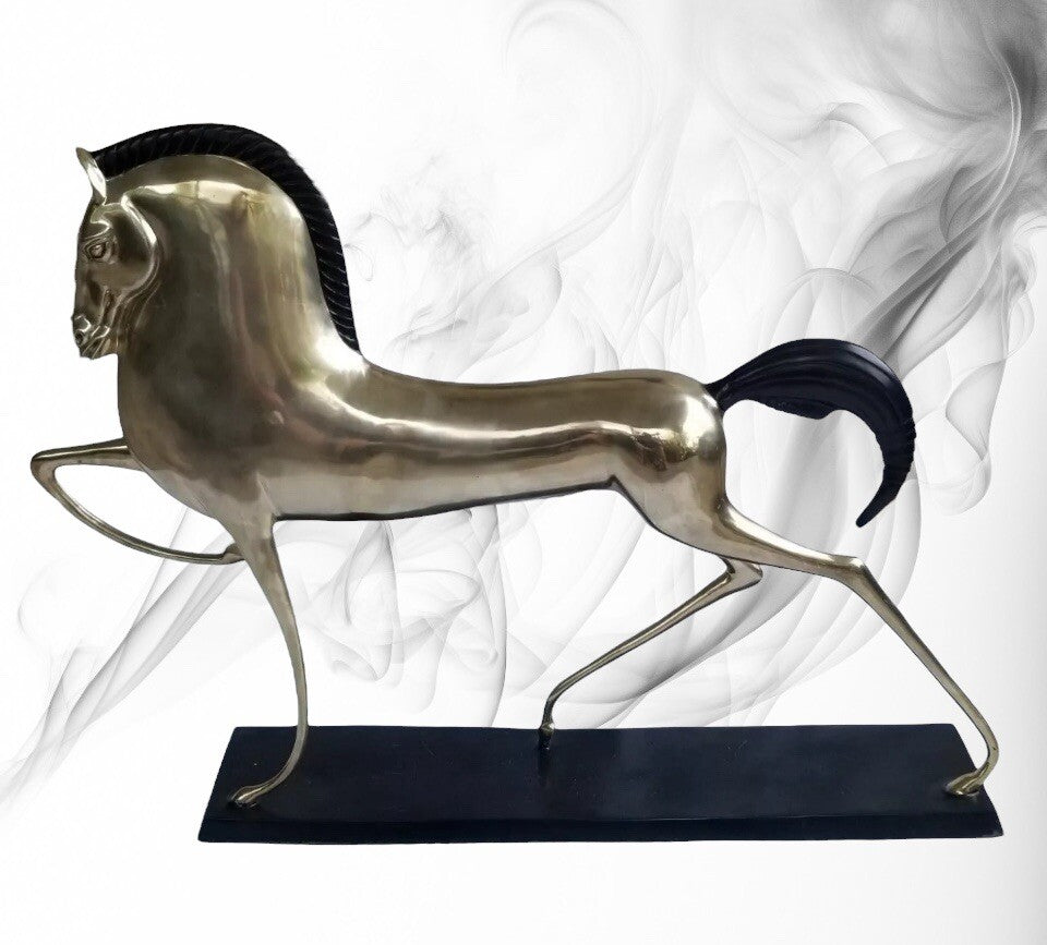 2 - 37" MCM Etruscan Silvered Brass Horse(s) Sculptures in Lovet-Lorski Style