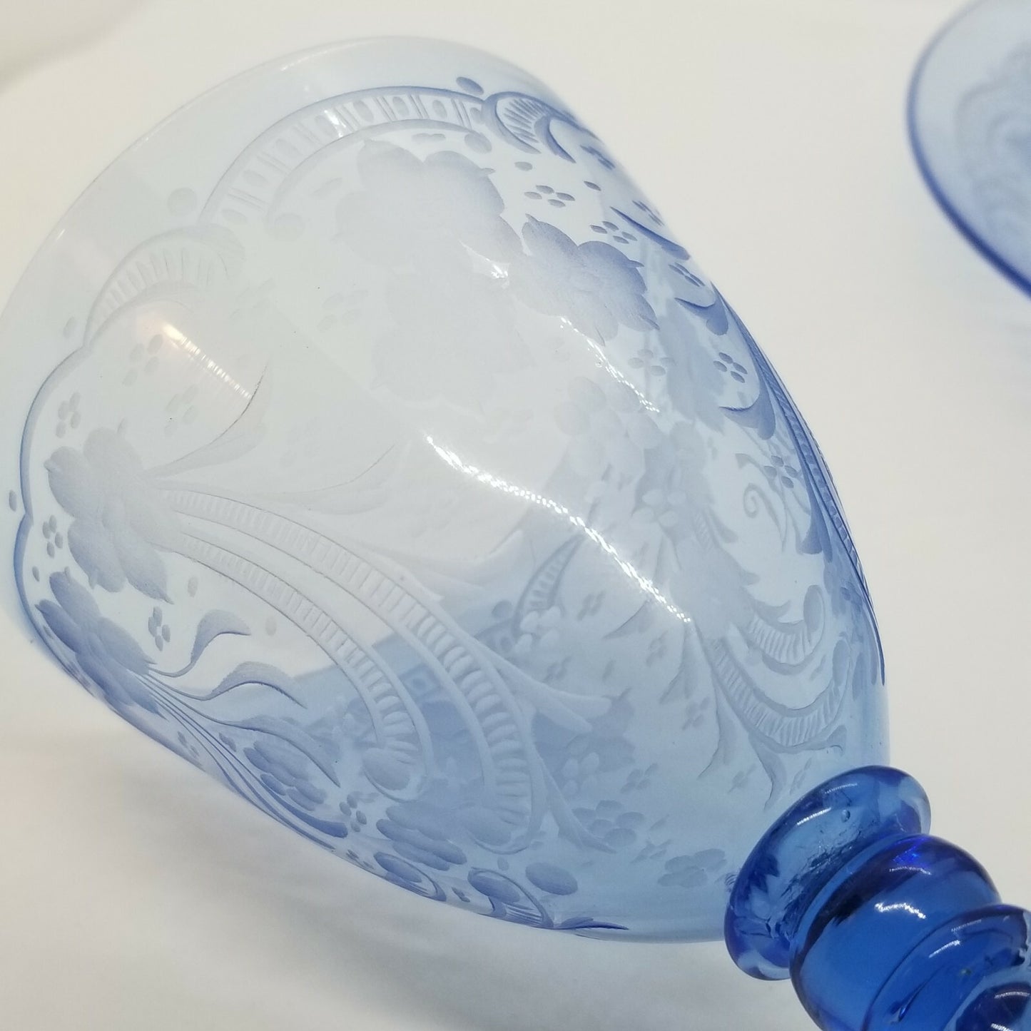 23pc 1920's Italian Salviati Murano Blue Etch Crystal Dessert  8, 3pc Place Set