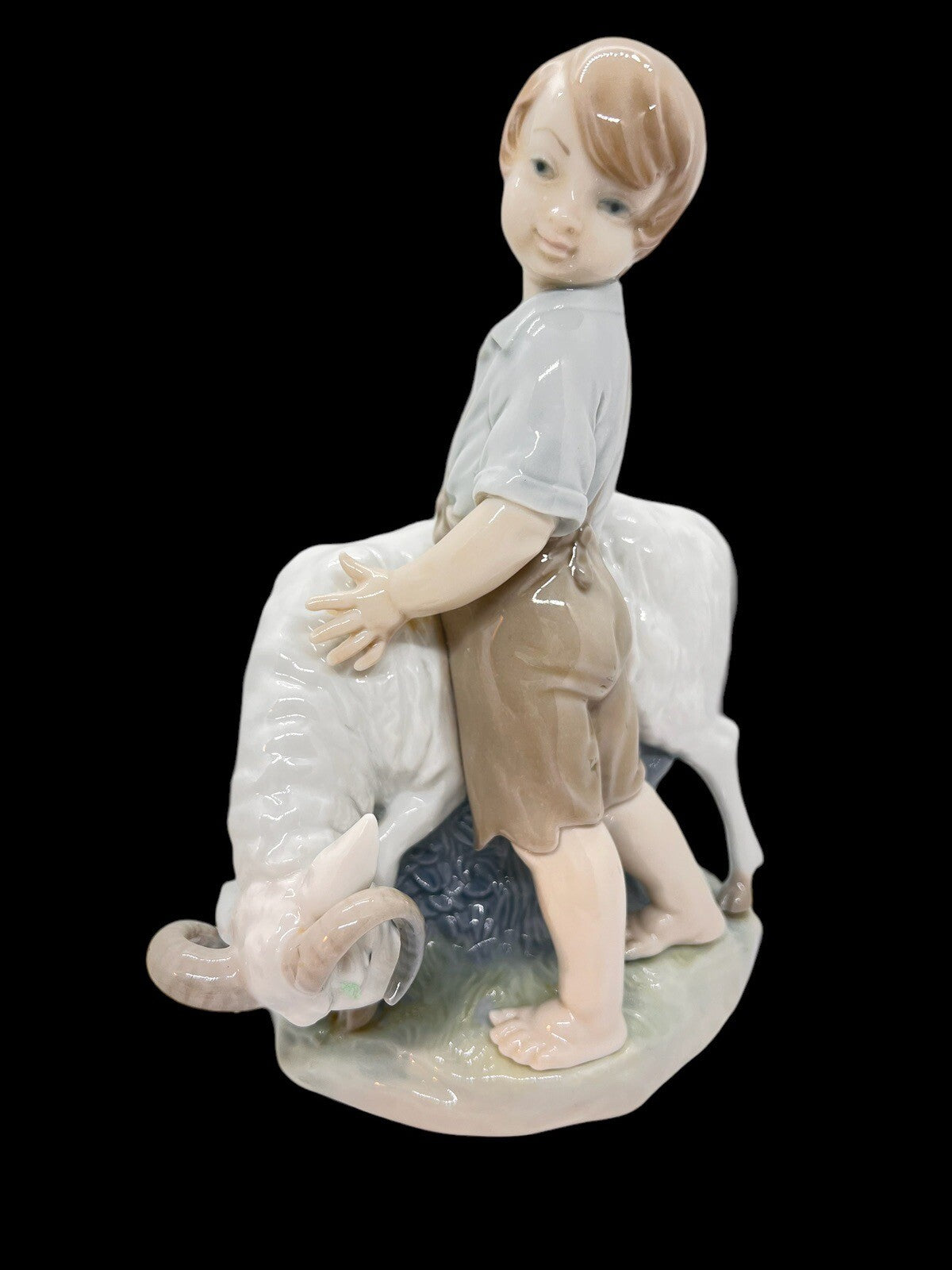 9” Vintage Nao Lladro “I'm not moving” Boy & Goat Figurine