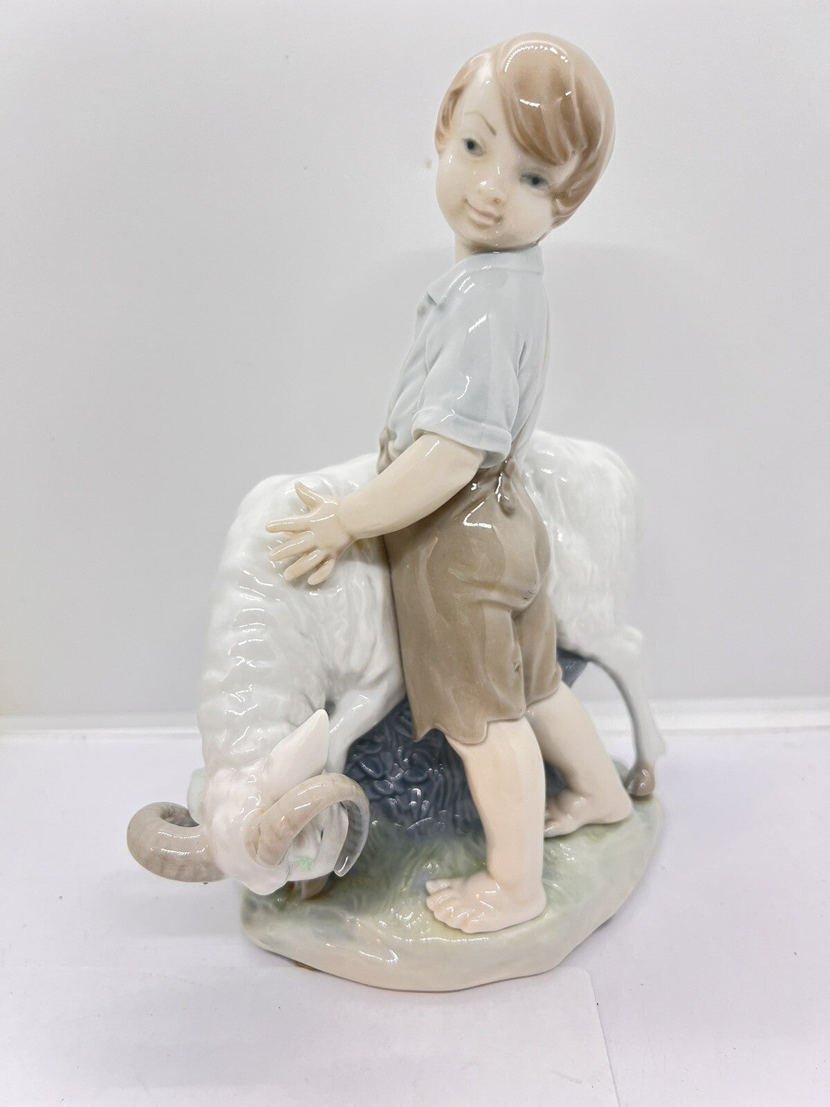 9” Vintage Nao Lladro “I'm not moving” Boy & Goat Figurine