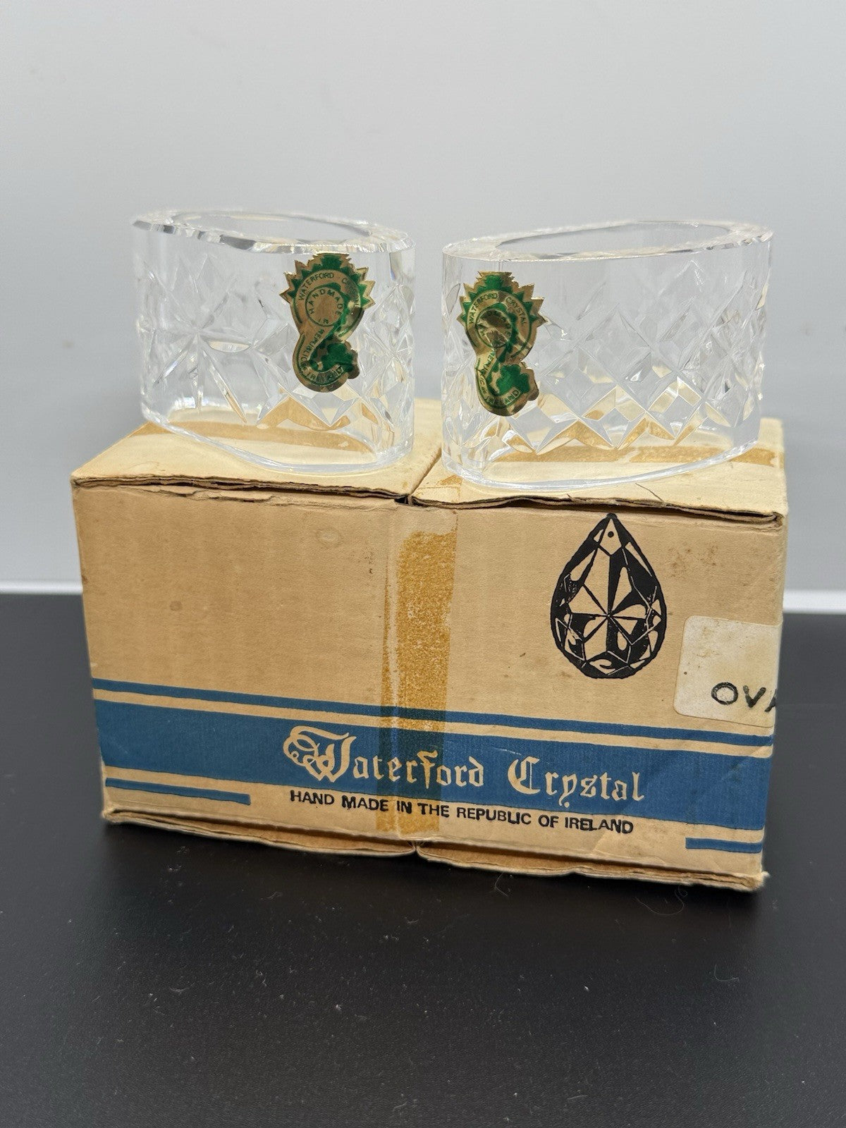 2 pc Set Vintage Waterford Crystal ALANA Napkin Rings in original box