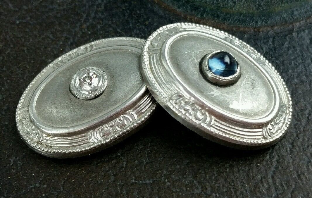 1920's Art Deco Night & Day Solid 14k Gold Mine Cut Diamond & Sapphire Cufflinks