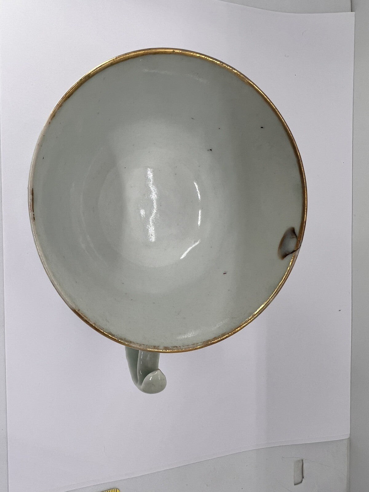 19C Lg Chinese Celadon Famille Rose Bird Fruit Flower Butterfly ￼Tea Cup Canton
