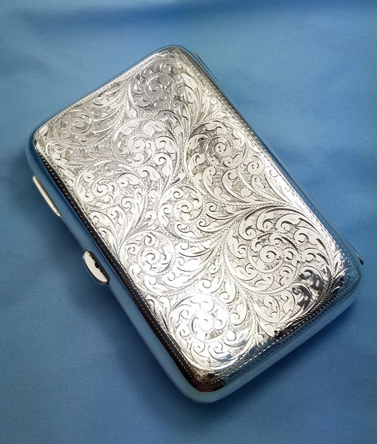 Antique 1901 Hilliard & Thomason Sterling Silver Chased Floral Cigarette Case