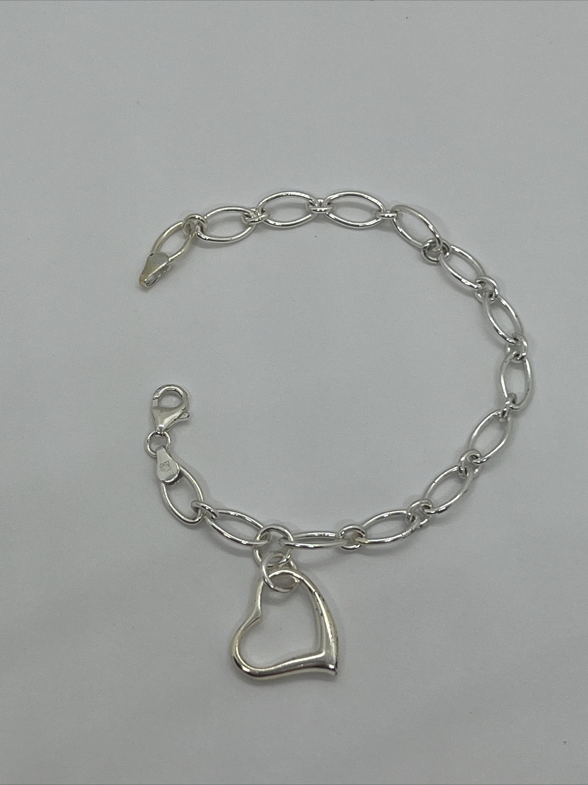 925 Italy Sterling Silver Open Heart Link Charm Solid Chain Bracelet Love