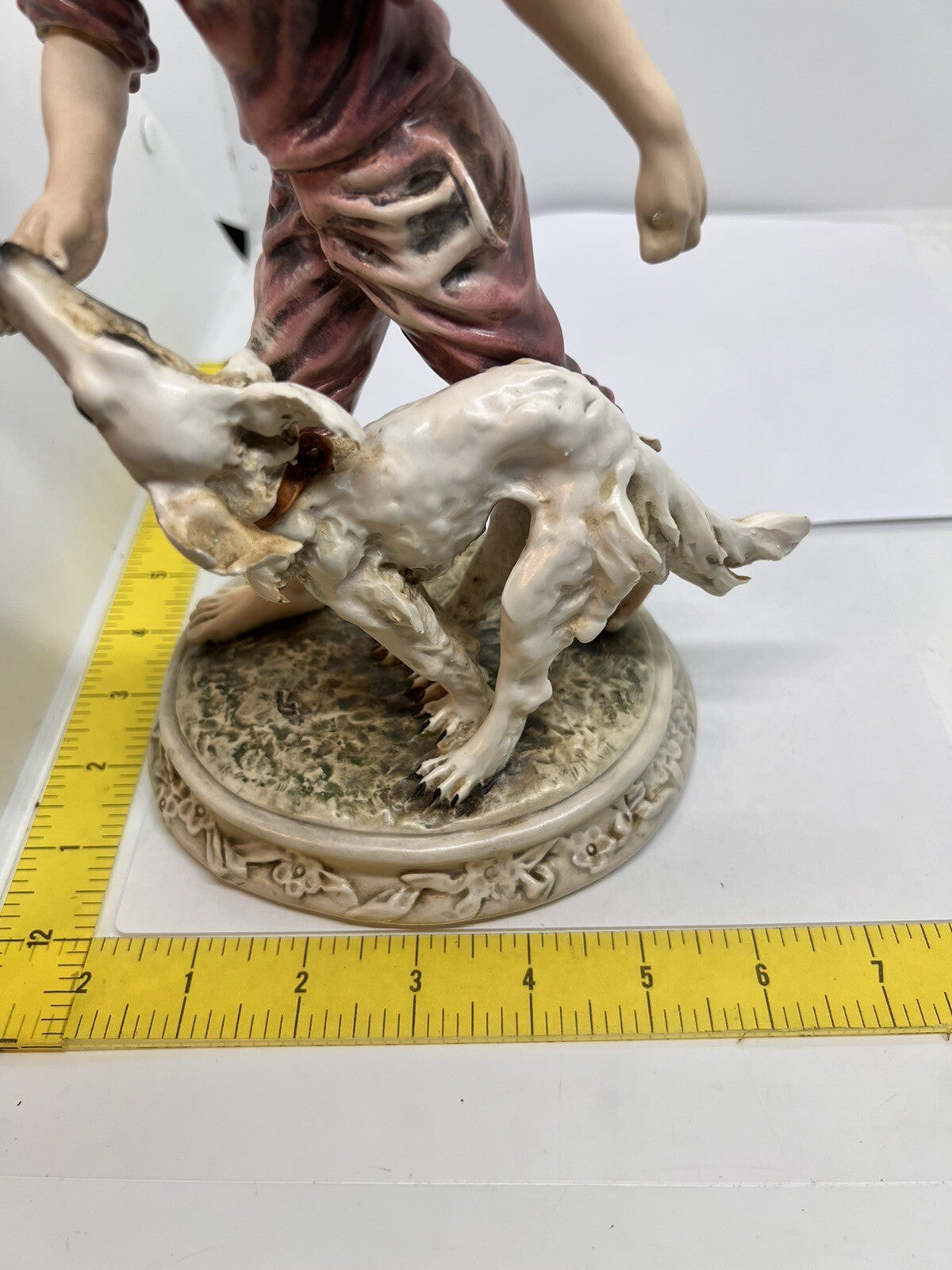 1950’s Borzoi & Boy Signed C. Mollica 10" Capodimonte Dog Figurine Italy