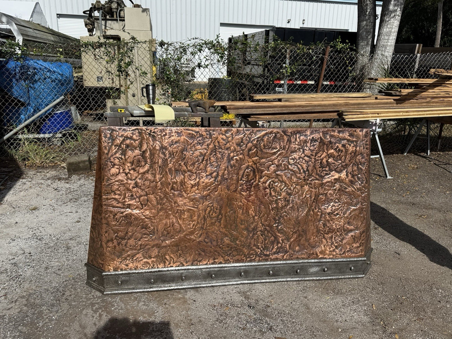 76” Handmade W.R. Nager Ornate Hearth, Doorway or Range Hood Patinated Copper